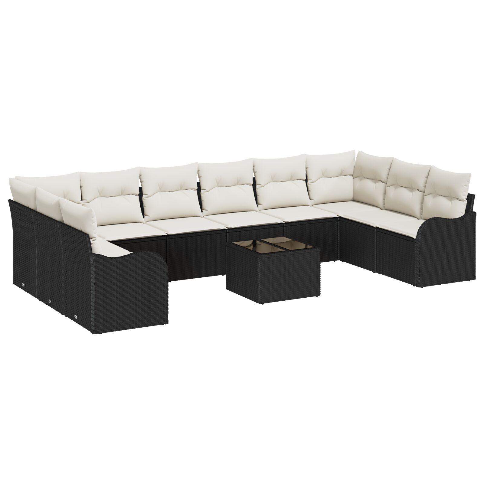 Havesofa Sæt med pude 11 stk Sort Poly rattan