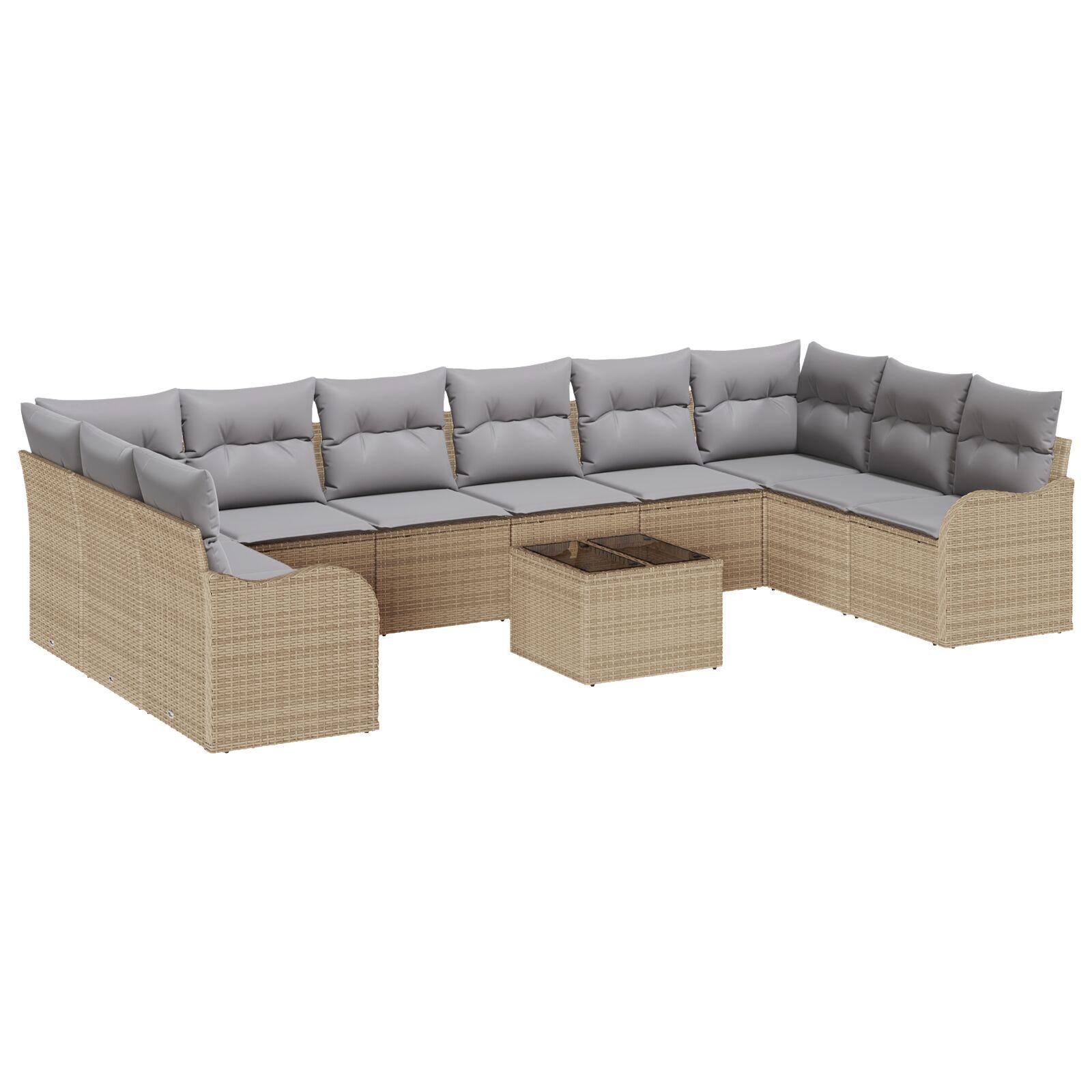 Havesofa Sæt med pude 11 stk Beige Poly rattan