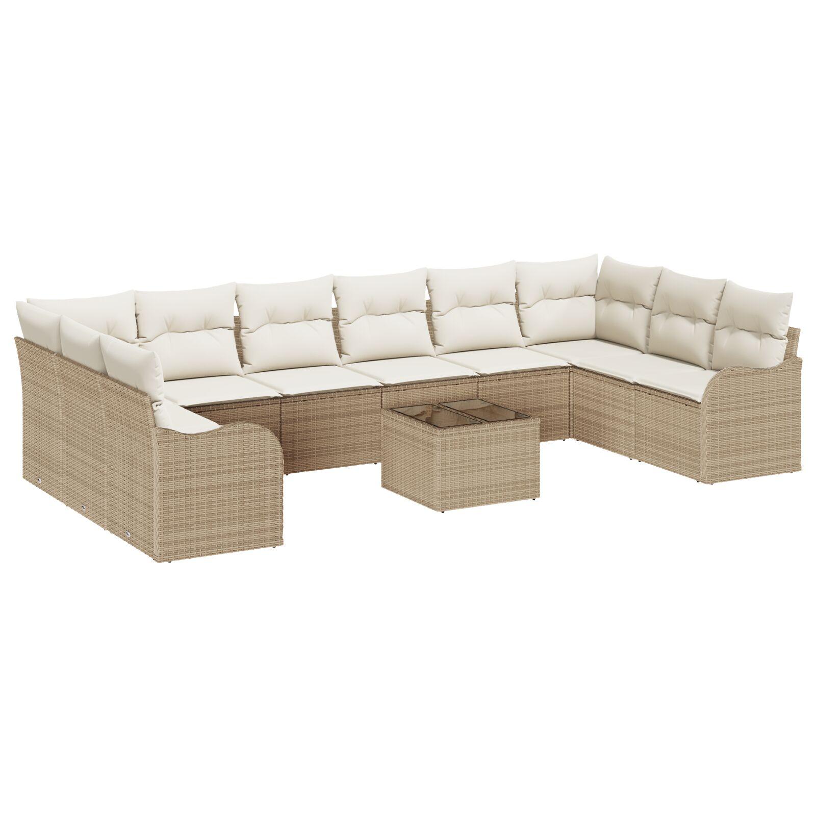 Havesofa Sæt med pude 11 stk Beige Poly rattan