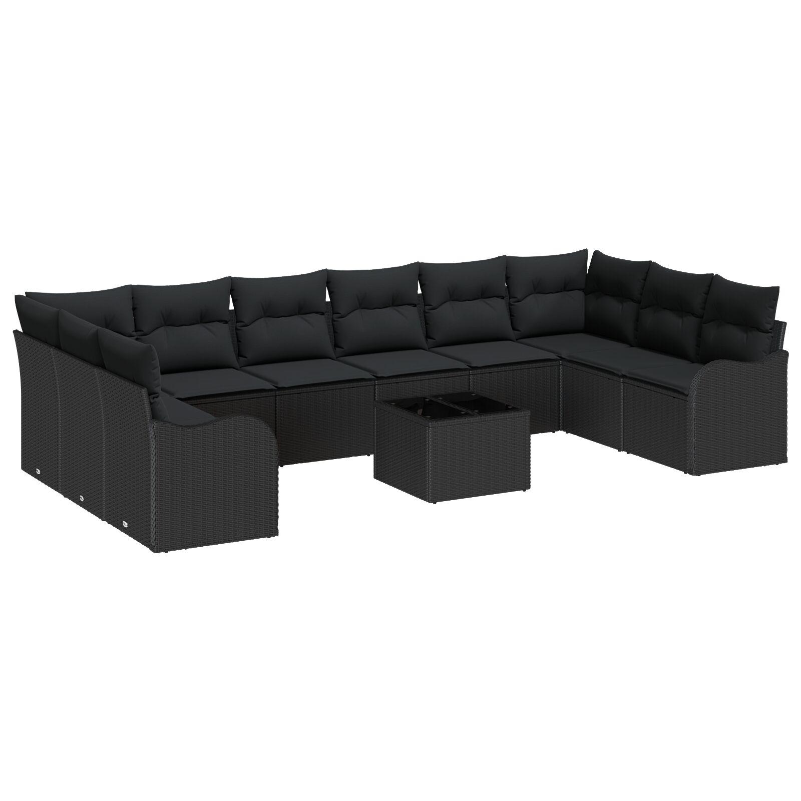 Havesofa Sæt med pude 11 stk Sort Poly rattan