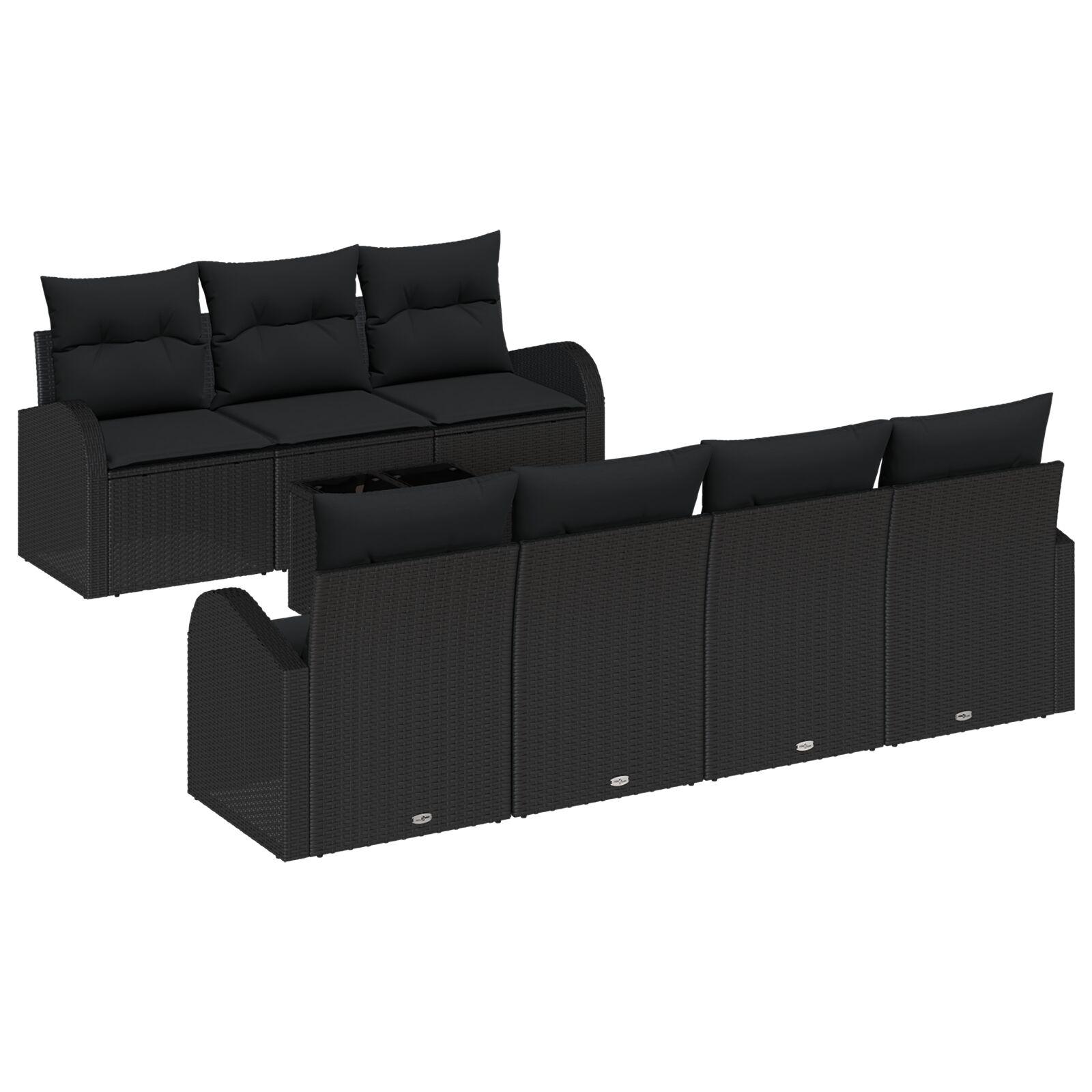 Havesofa Sæt 8 stk Sort 55 x 55 x 37 cm polyrattan