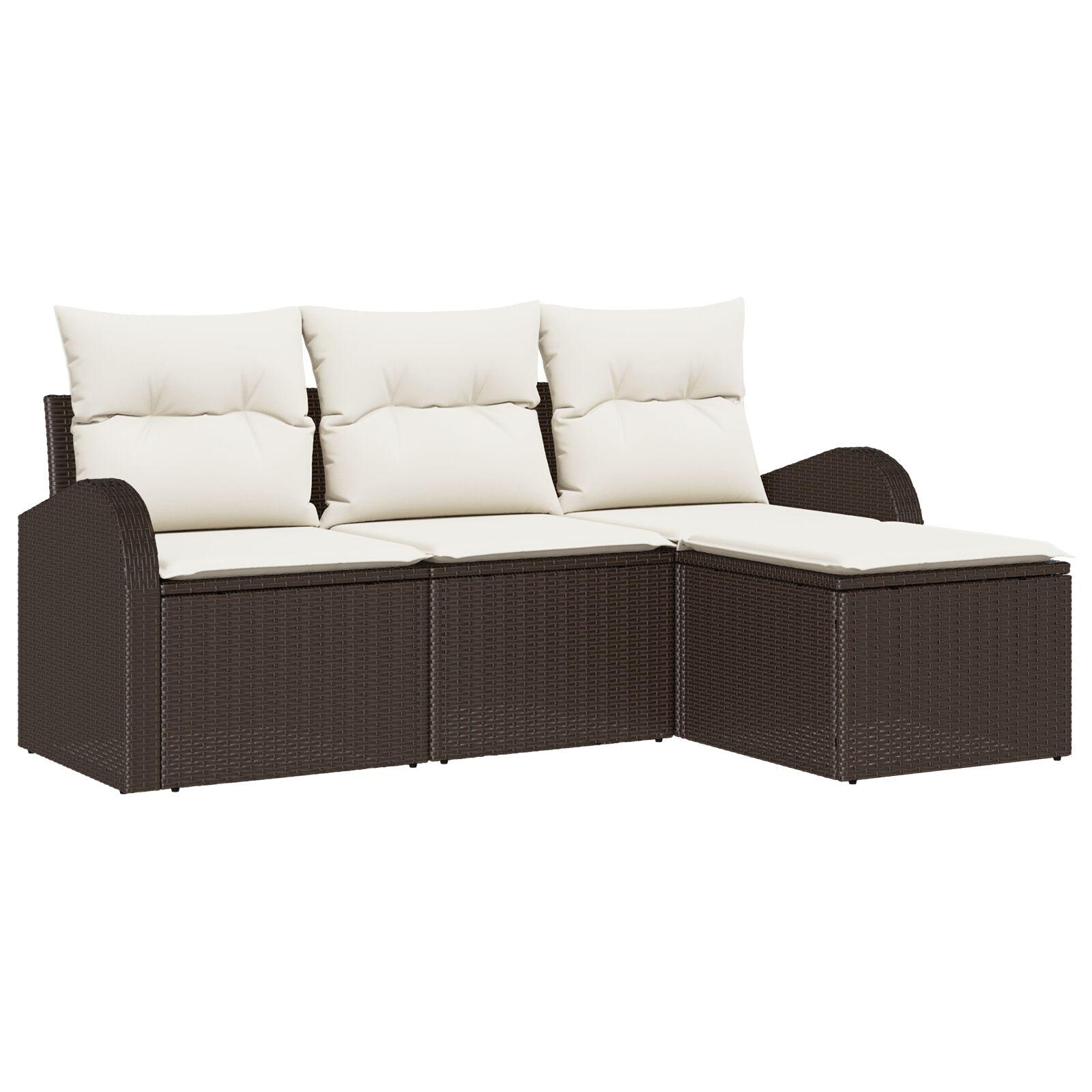 Havesofa Sæt med pude 4 stk Brun Poly rattan