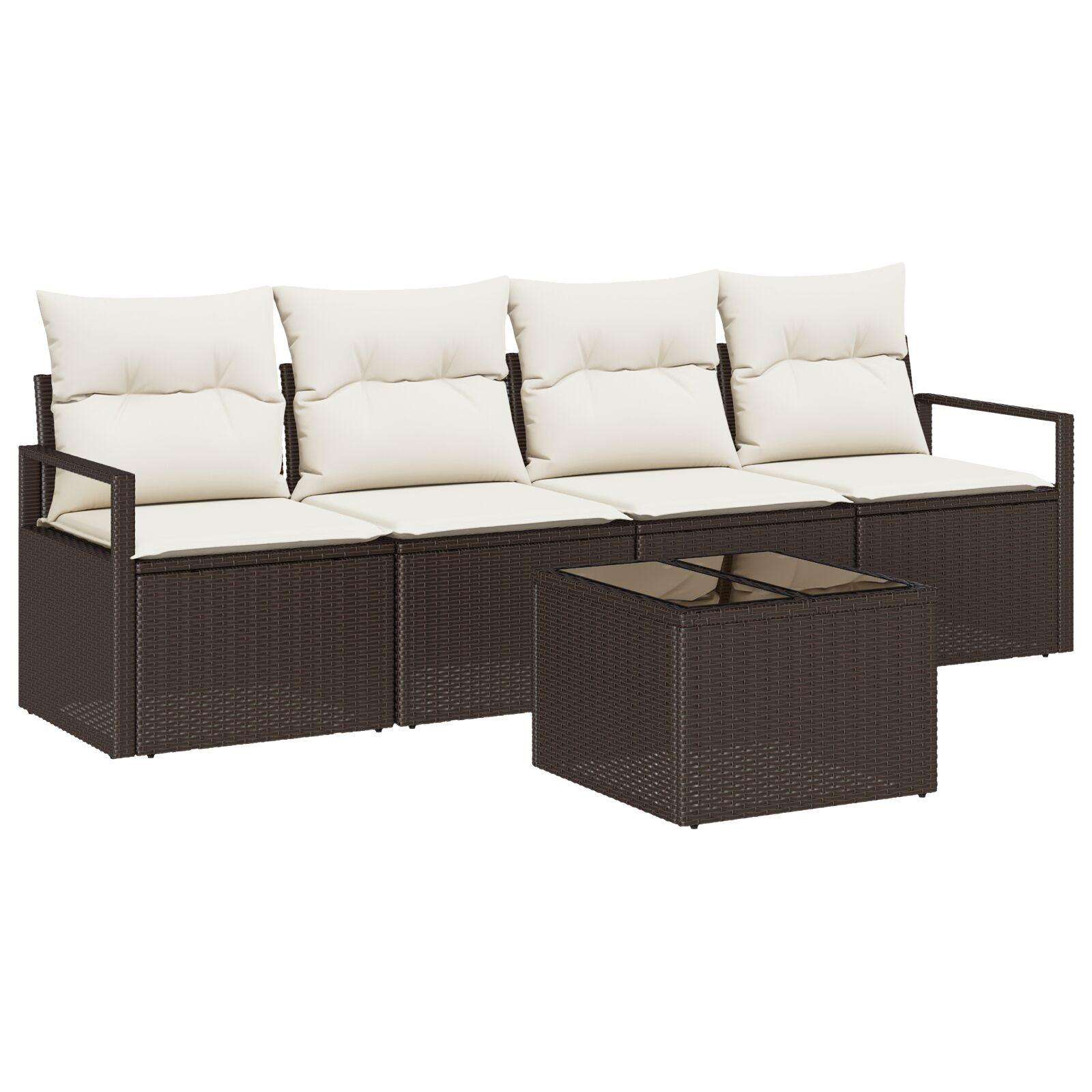 Havesofa Sæt 5 stk Brun og Creme 55 x 55 x 37 cm polyrattan