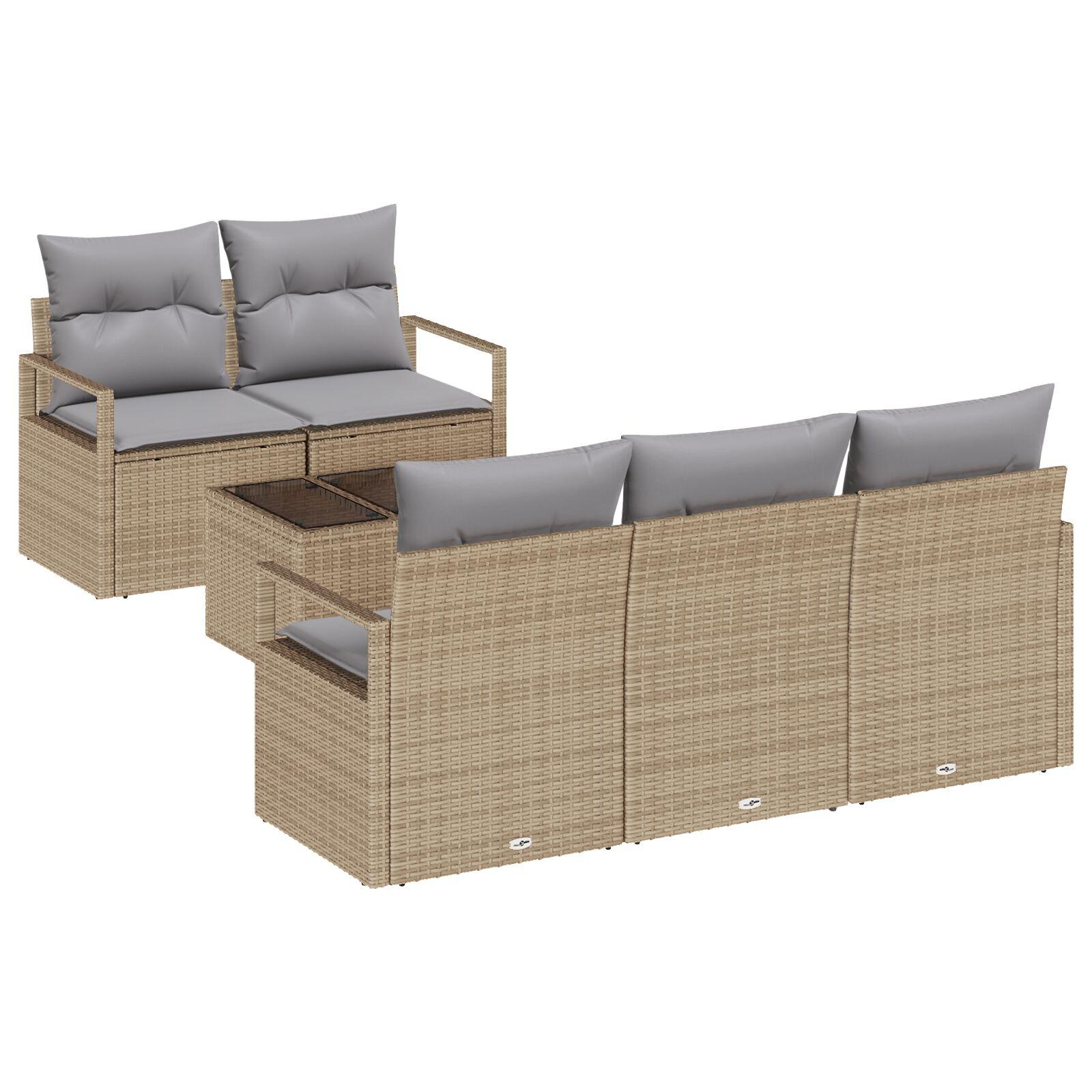 Havesofa Sæt 6 stk Beige og grå 55 x 55 x 37 cm polyrattan