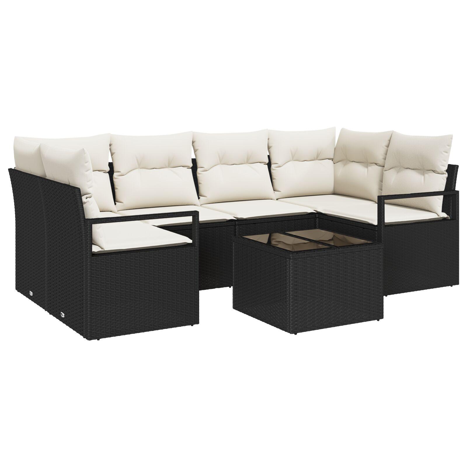 Havesofa Sæt 7 stk Sort og Cream 55 x 55 x 37 cm polyrattan