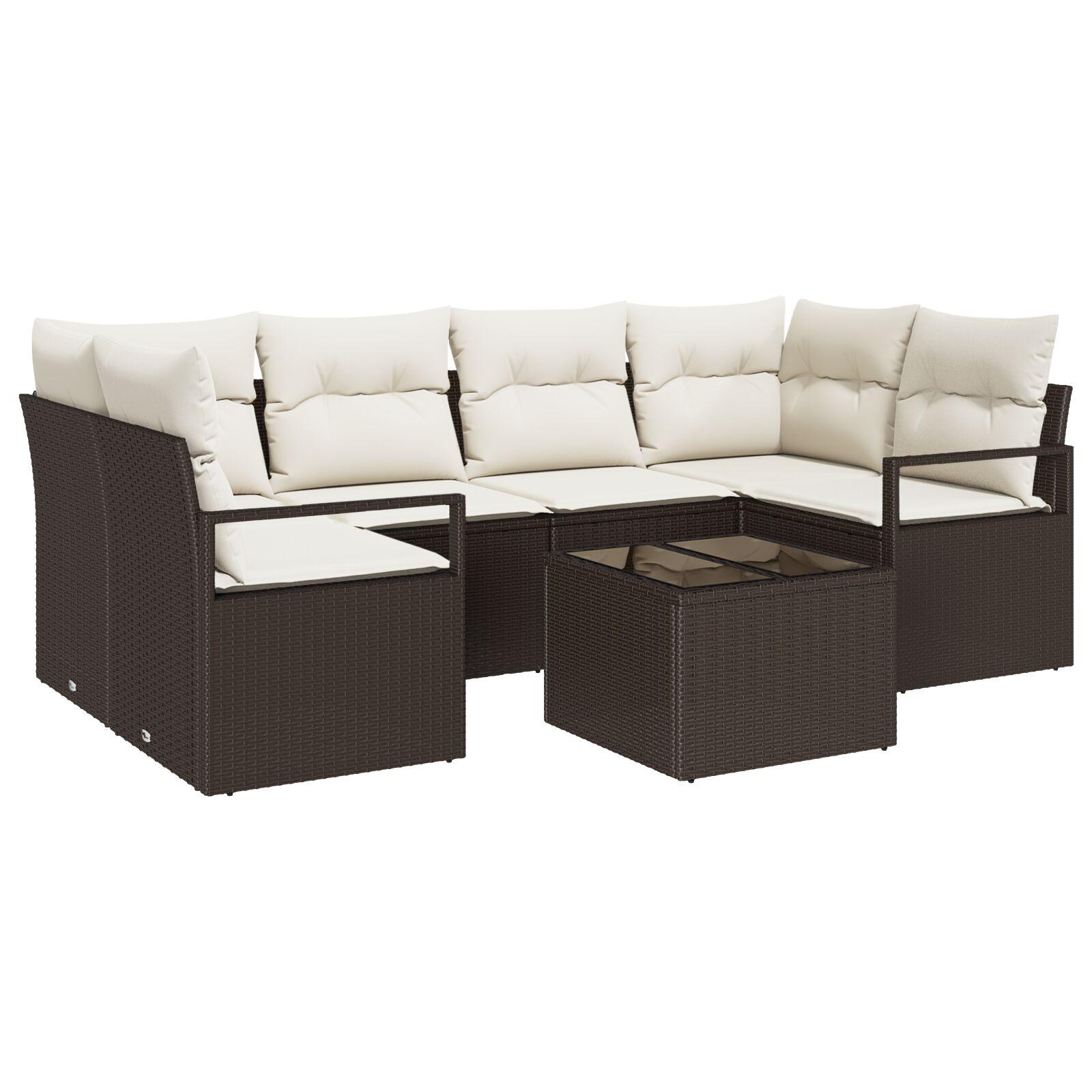 Havesofa Sæt 7 stk Brun og Creme 55 x 55 x 37 cm polyrattan