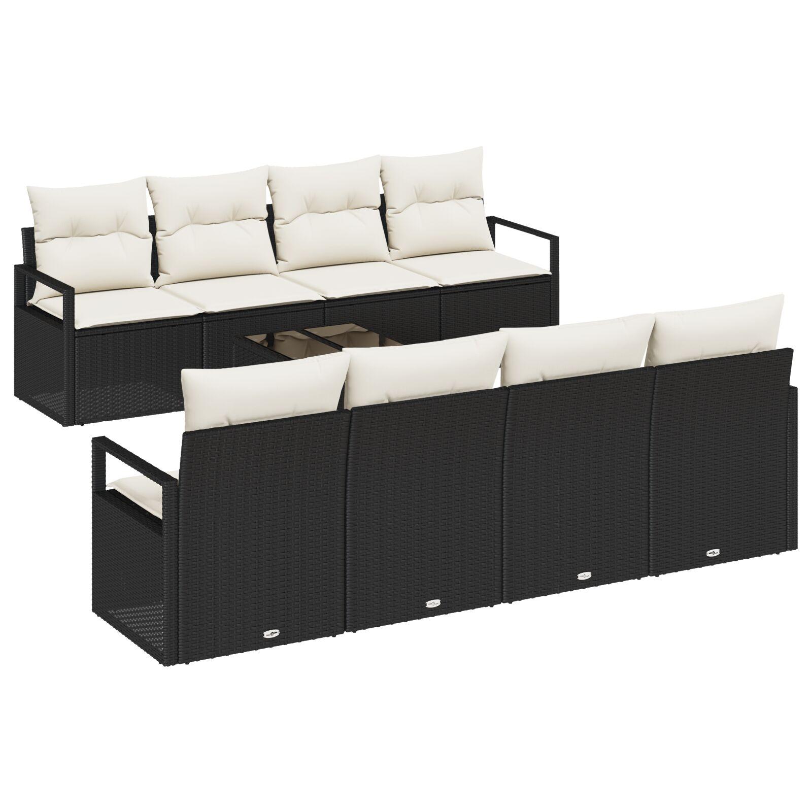 Havesofa Sæt 7 stk Sort og Cream 55 x 55 x 37 cm polyrattan