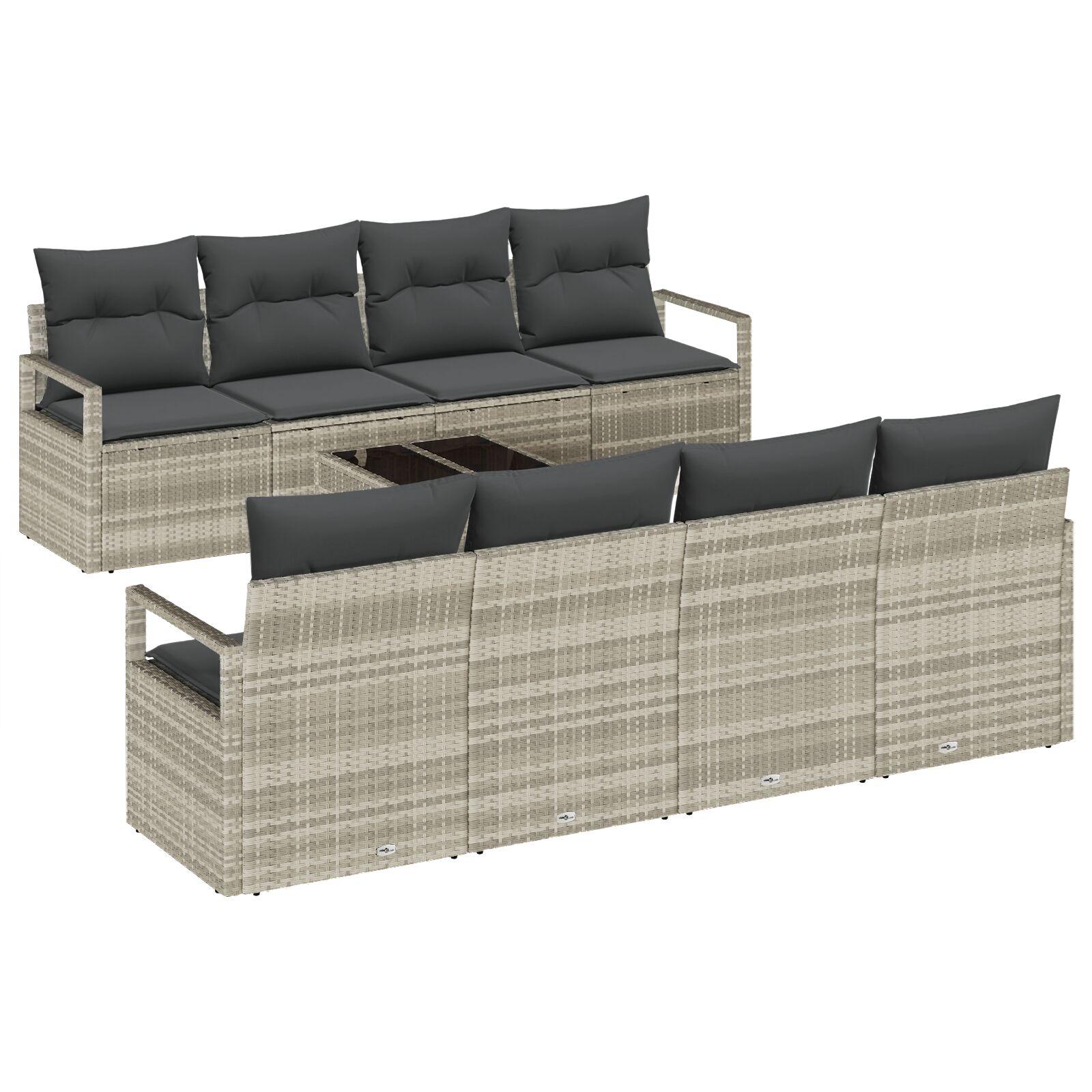 Havesofa Sæt 7 stk Lysegrå 55 x 55 x 37 cm polyrattan