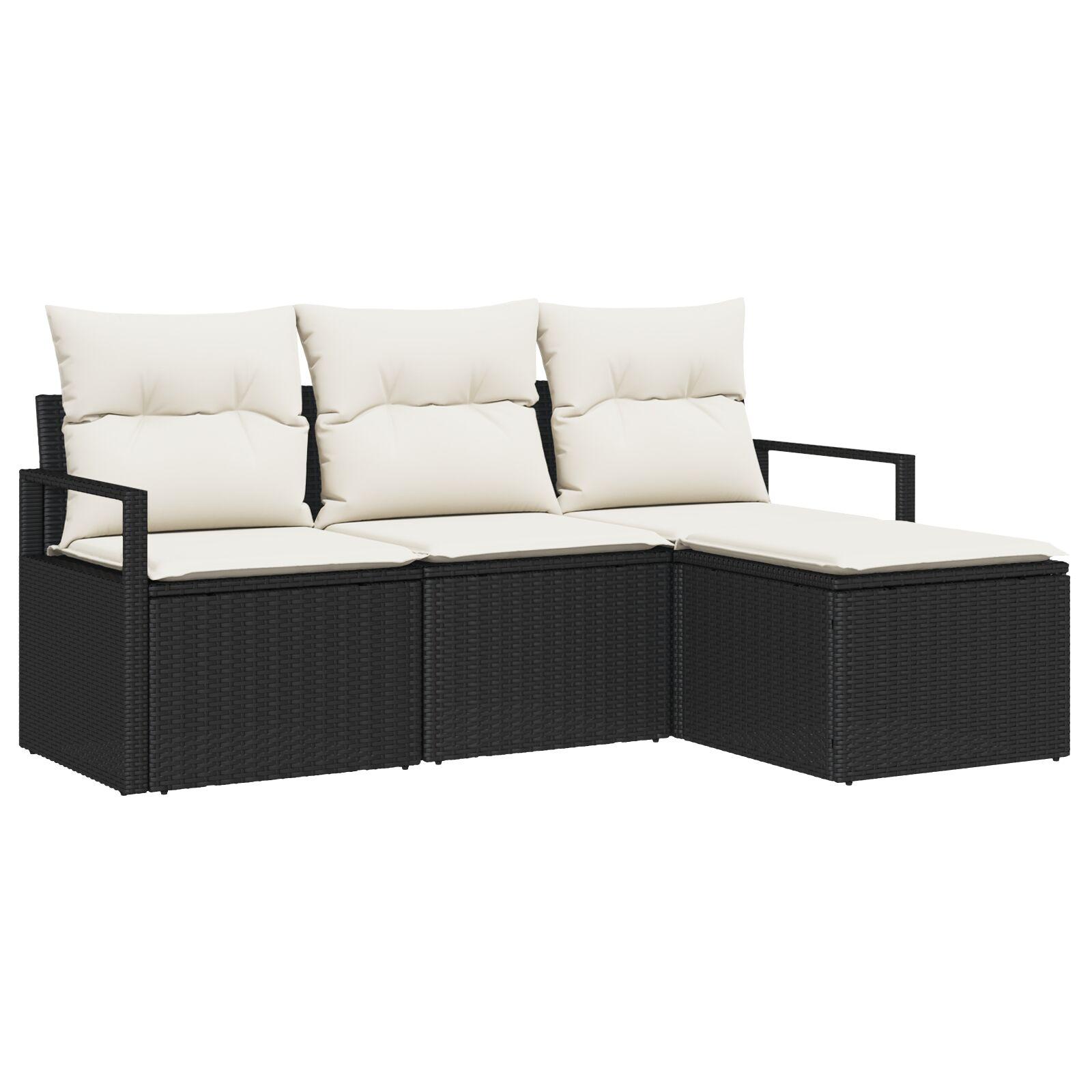 Sofa Sæt Med Pude 4 Dele Polyrattan - Sort og cremefarvet