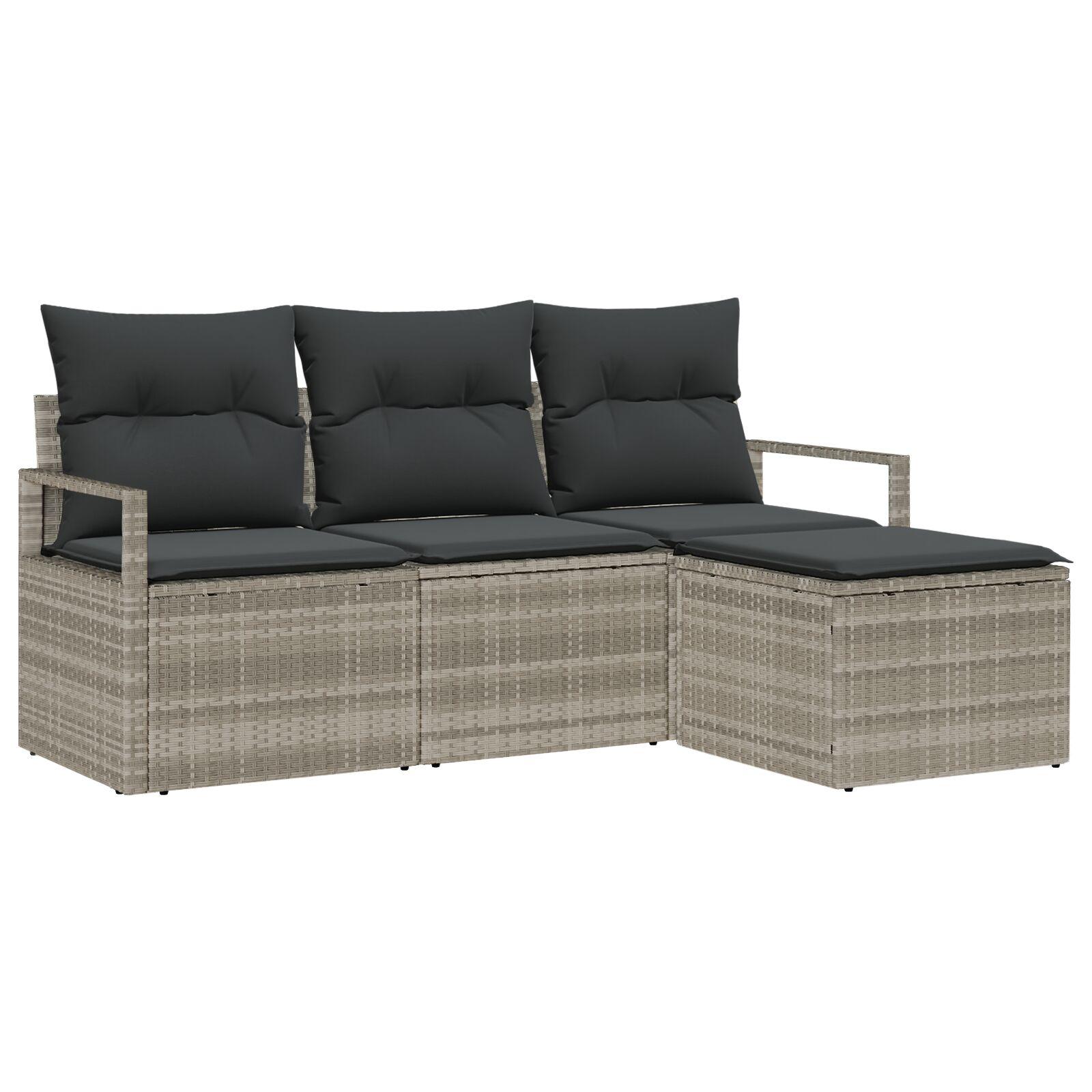 Sofa Sæt Med Pude 4 Dele Polyrattan - Lysegrå