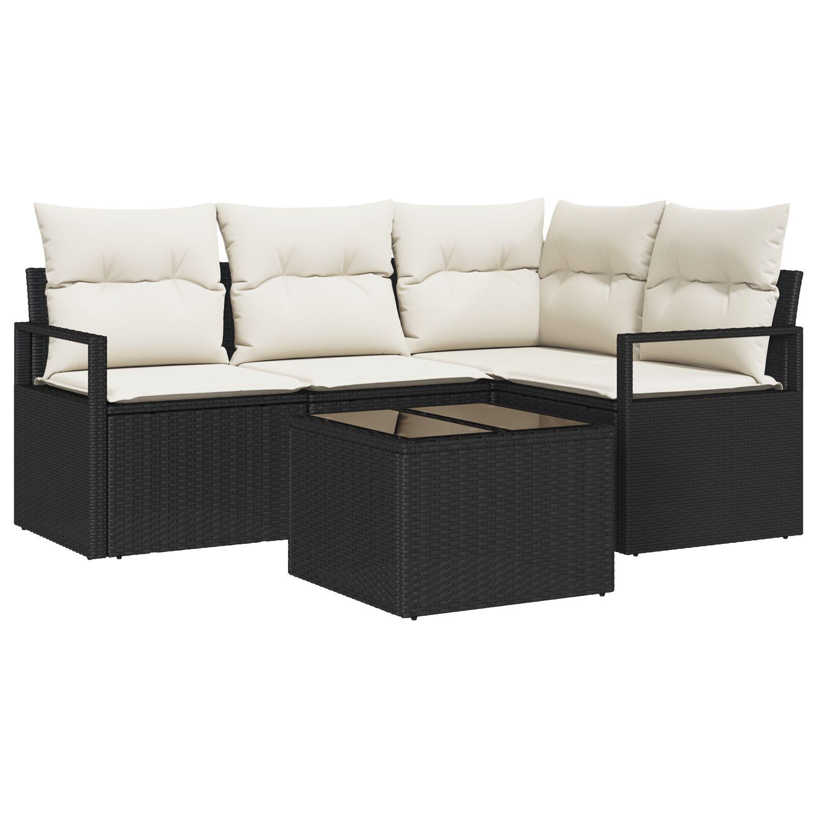 Havesofa Sæt 5 stk Sort Poly rattan