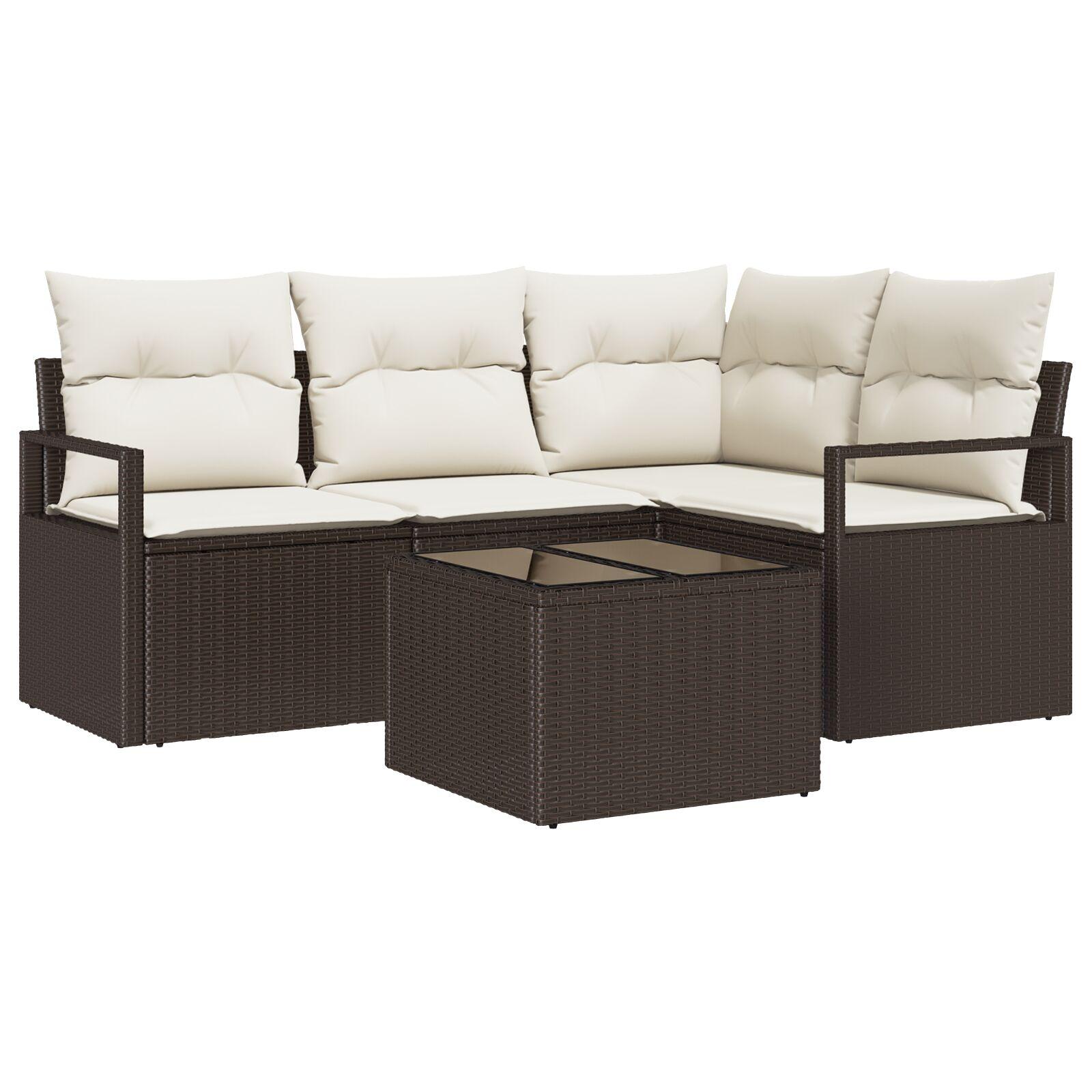 Sofa sæt i brun polyrattan - 5 dele, modulært haveloungesæt