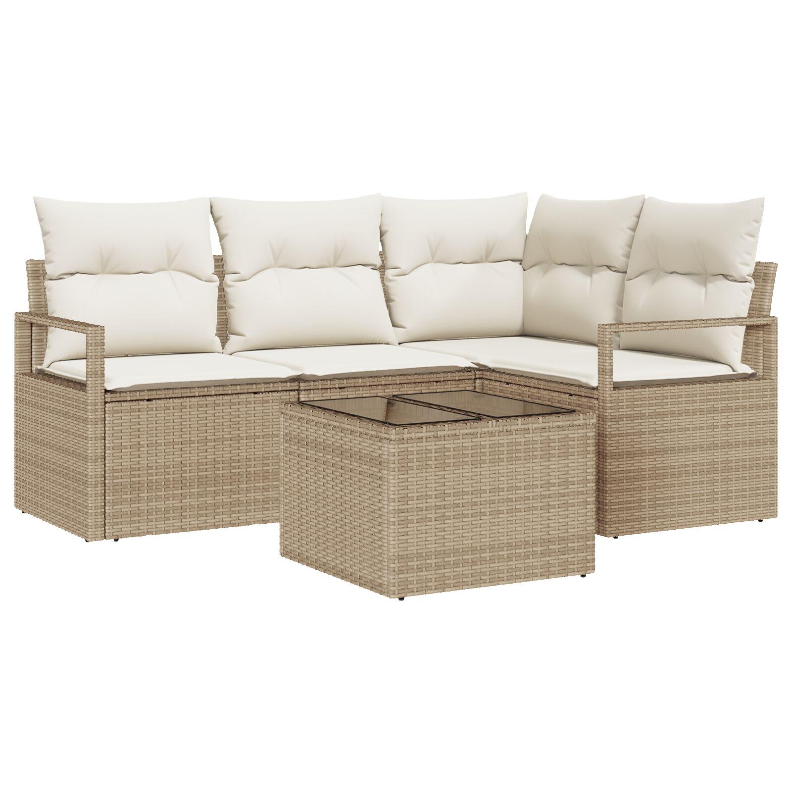 Sofa sæt 5 stk i beige polyrattan til have og terrasse