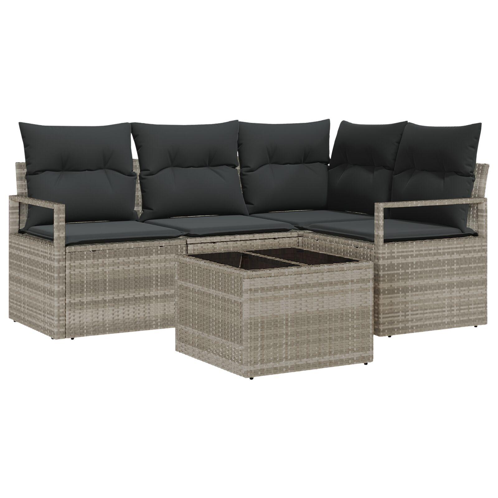 Havemøbelsæt i lysegrå polyrattan - modulær sofa med bord, 5 dele