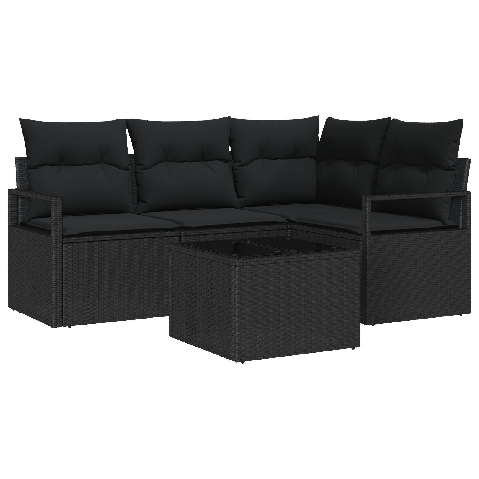 Havesofa Sæt 5 stk Sort Poly rattan