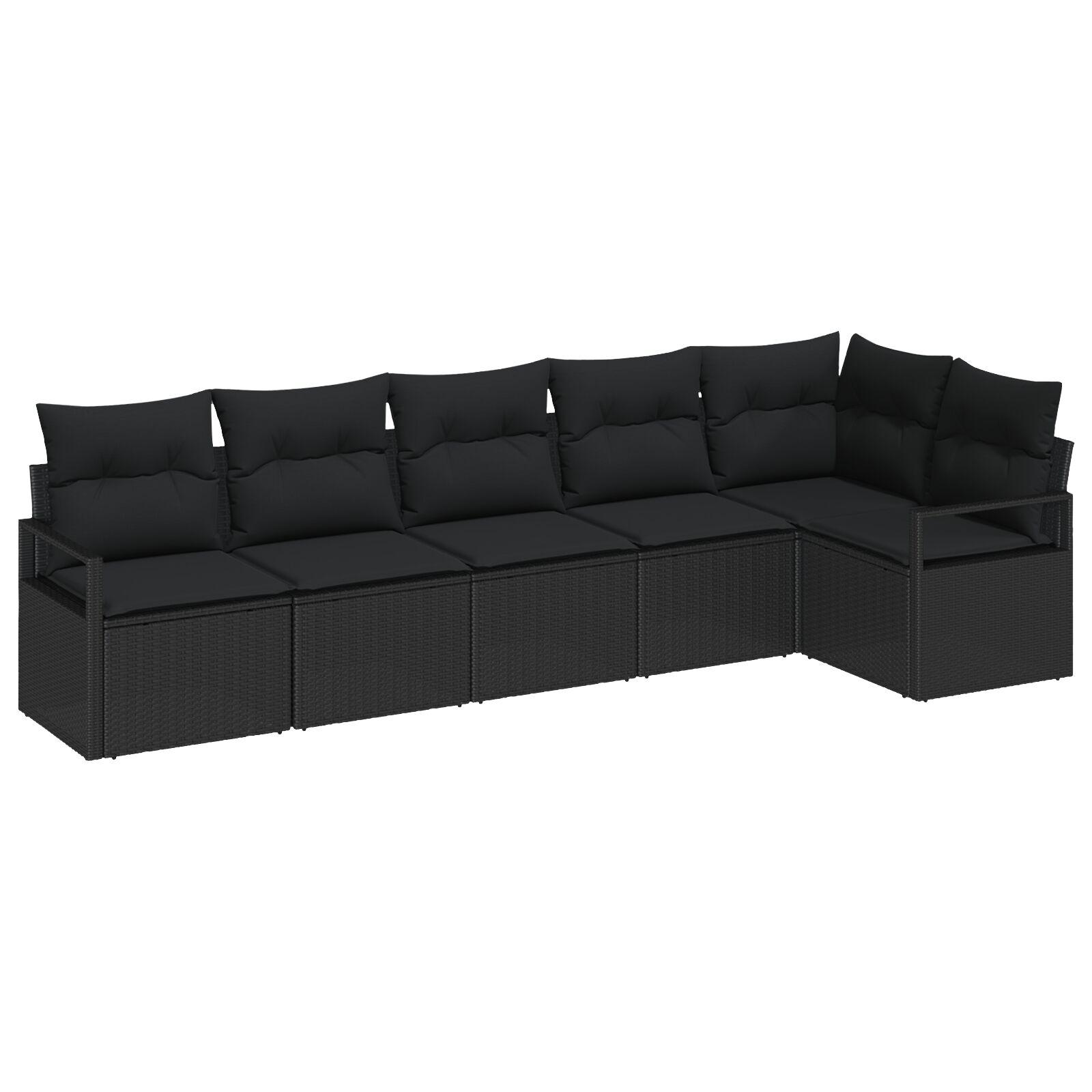 Sofa-sæt i sort polyrattan - modulopbygget loungesofa, 6 dele