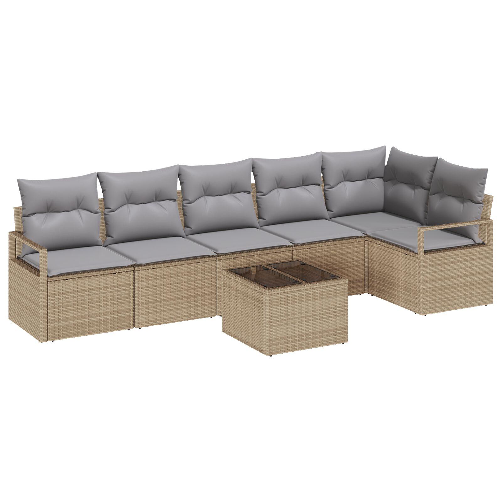 Havesofa sæt med puder, 7 dele - beige polyrattan, modulært loungesæt