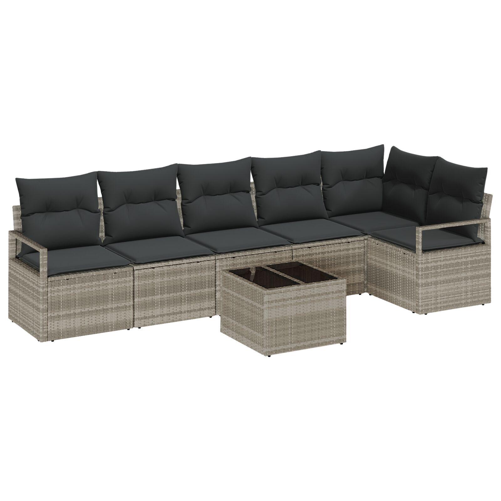 Have-sofasæt i lysegrå polyrattan - 7 dele, modulært loungesæt med bord