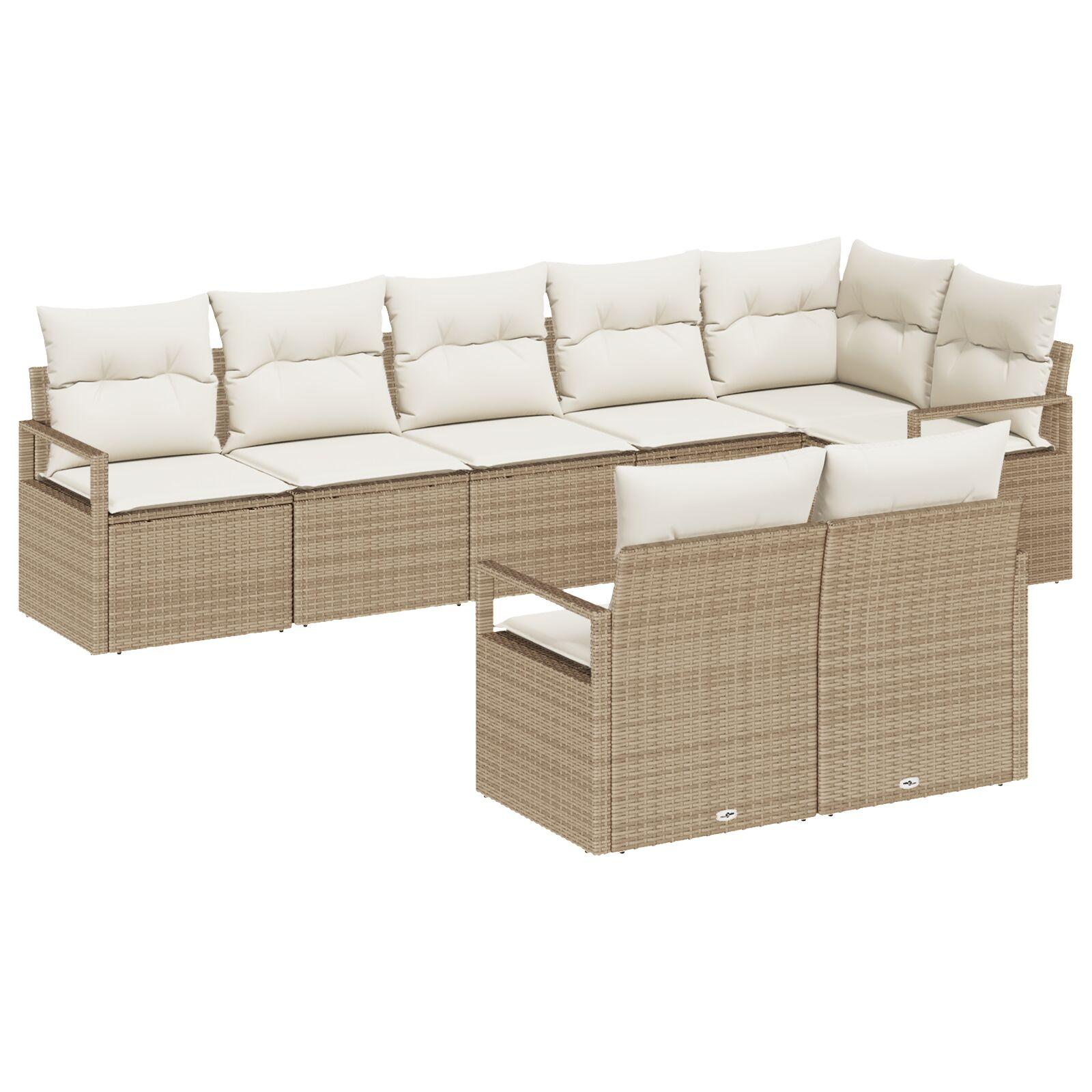 Havesofa Sæt 8 stk Beige Poly rattan