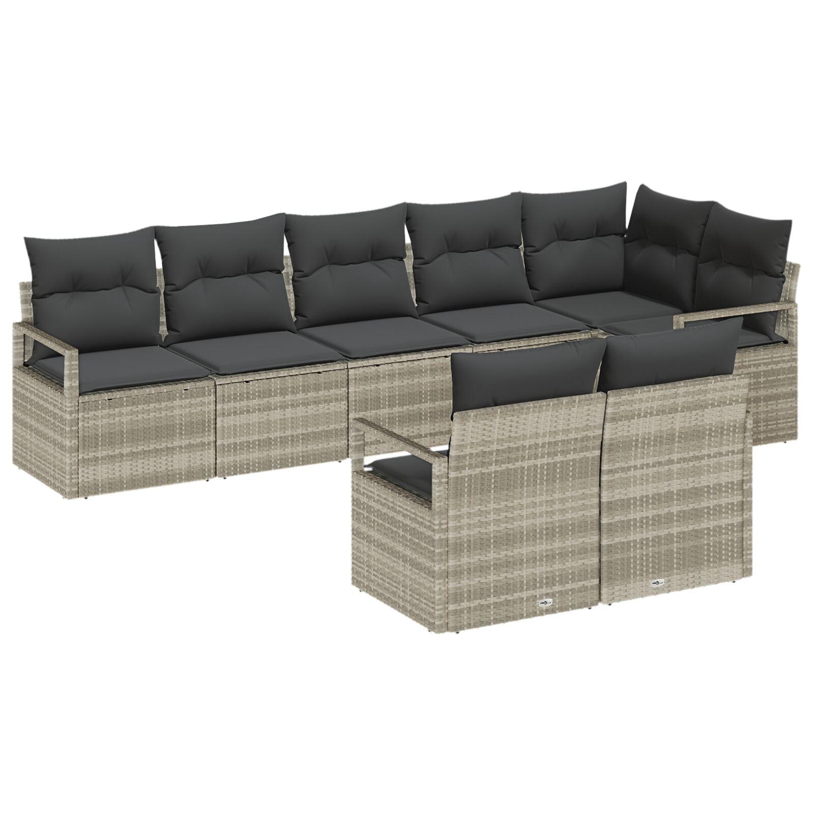 Havesofa Sæt 8 stk Lysegrå Poly rattan