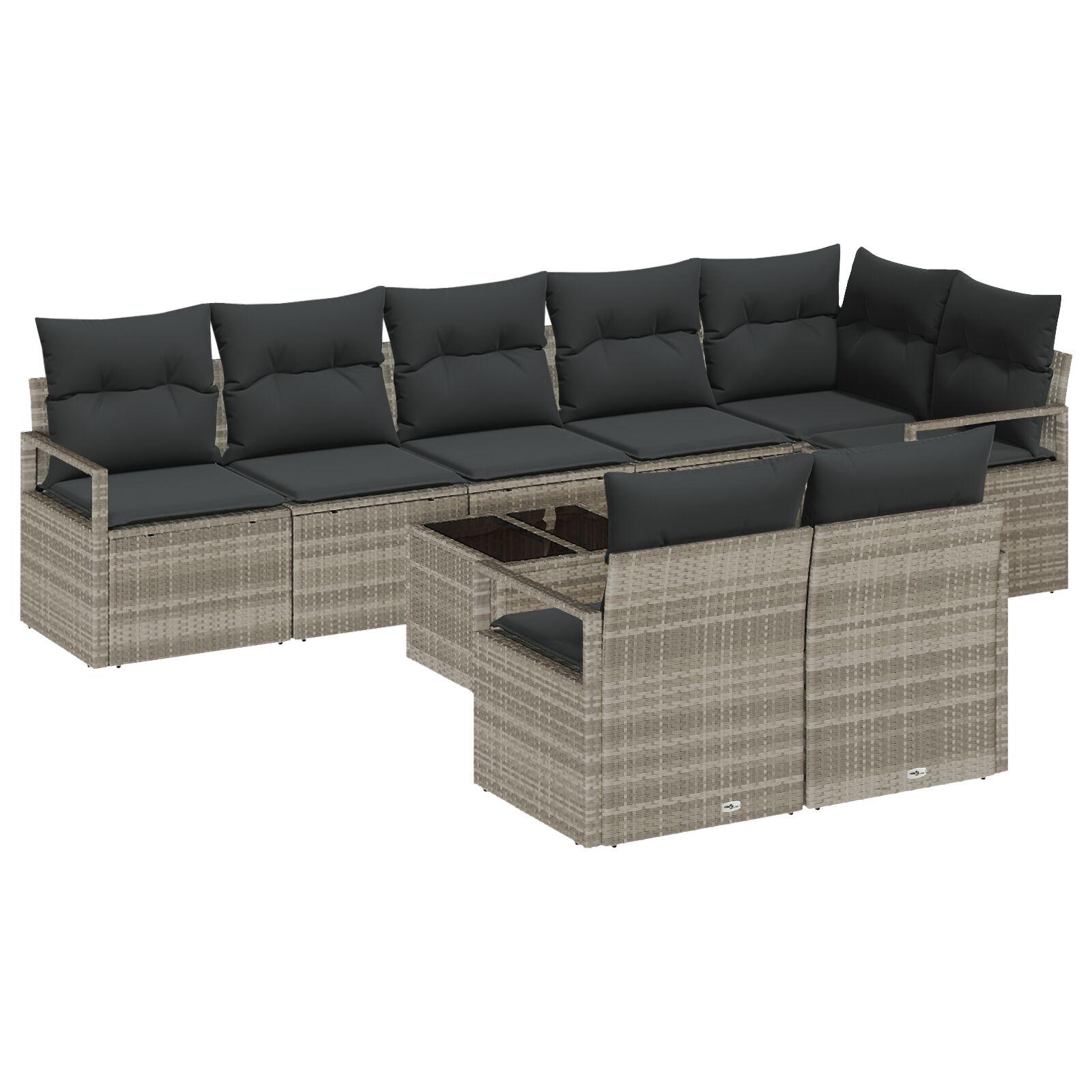 Havesofa Sæt 9 stk Lysegrå Poly rattan