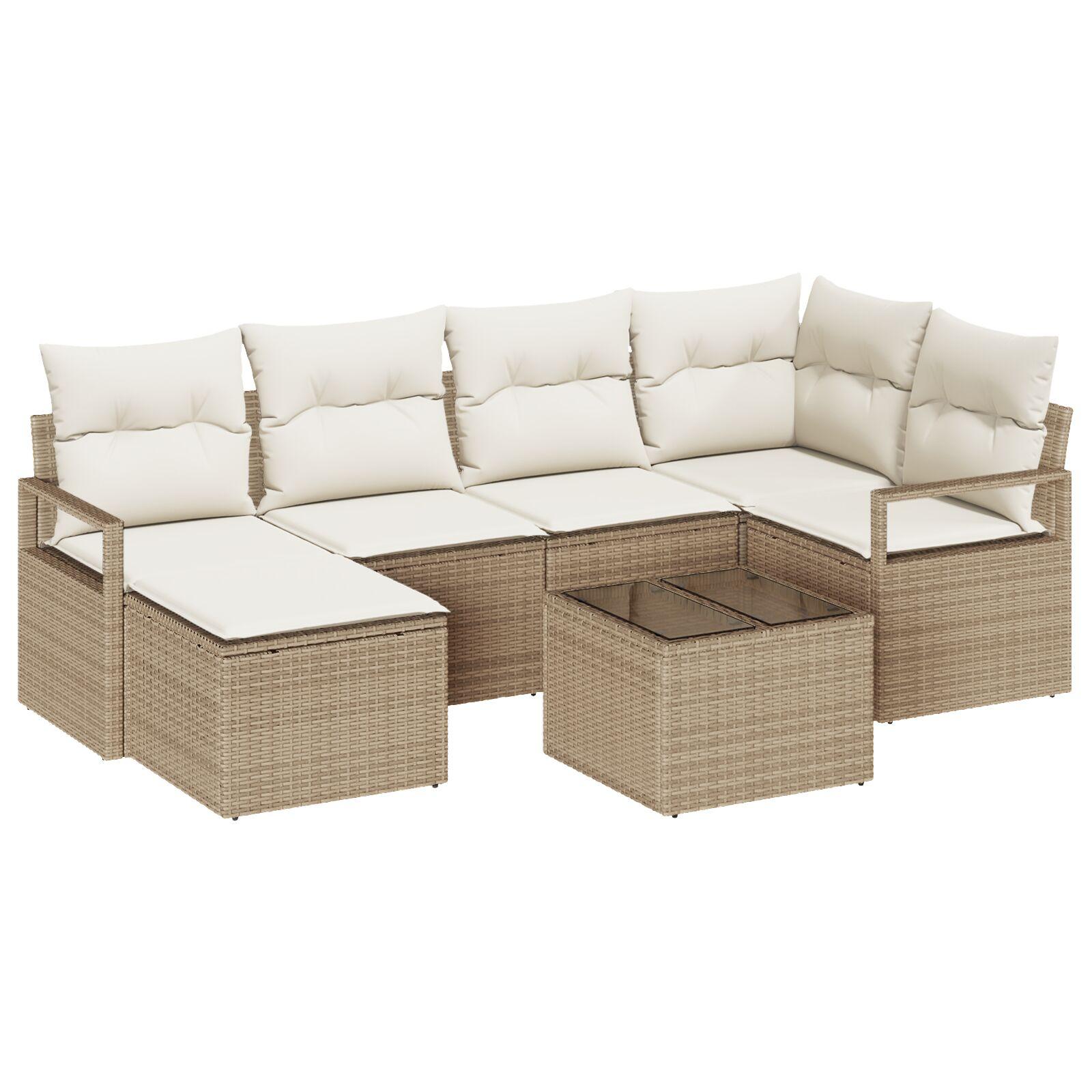 Havemøbelsæt 7 stk i beige polyrattan med modulsofa