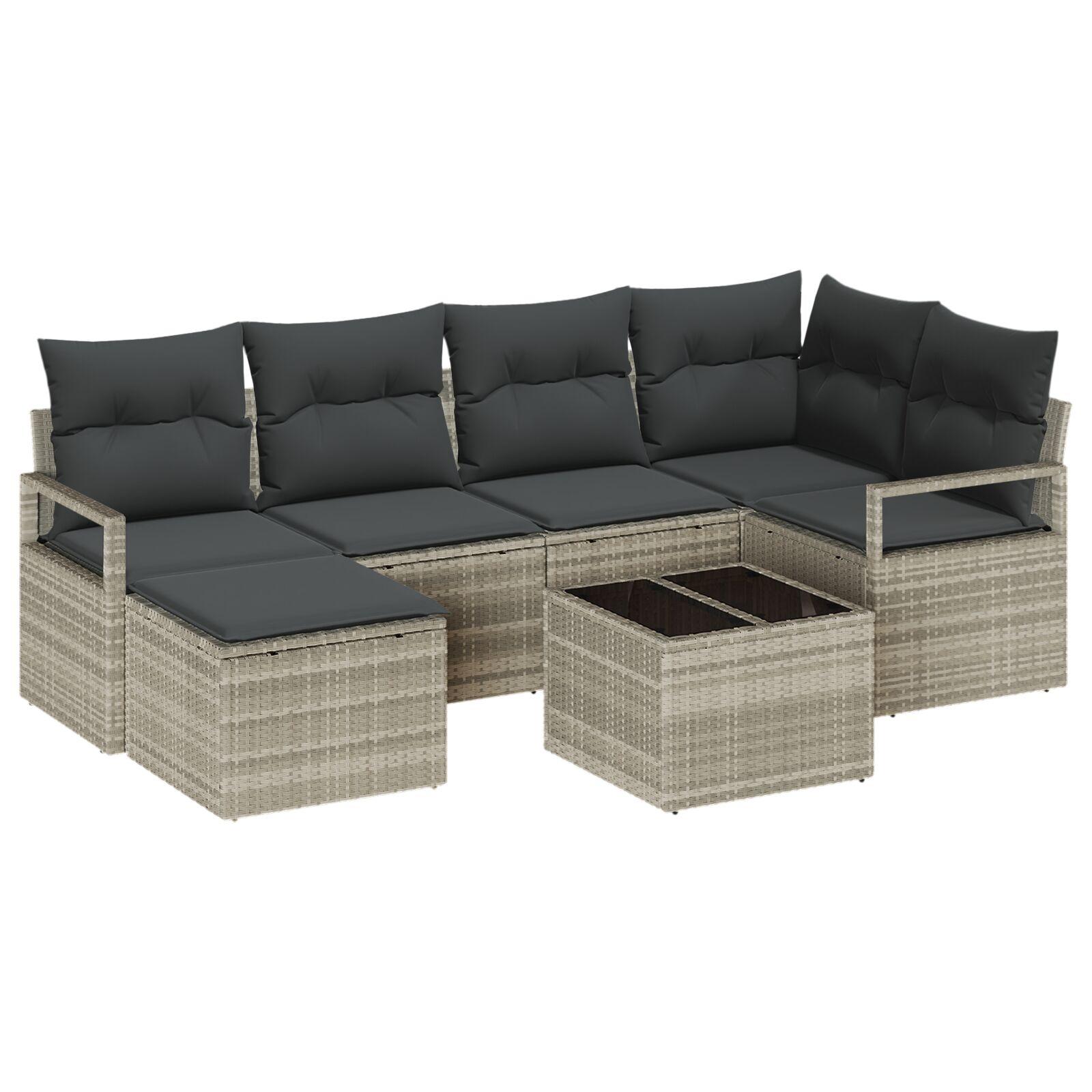 Sofa sæt i polyrattan - 7 dele, lysegrå, modulært havemøbelsæt