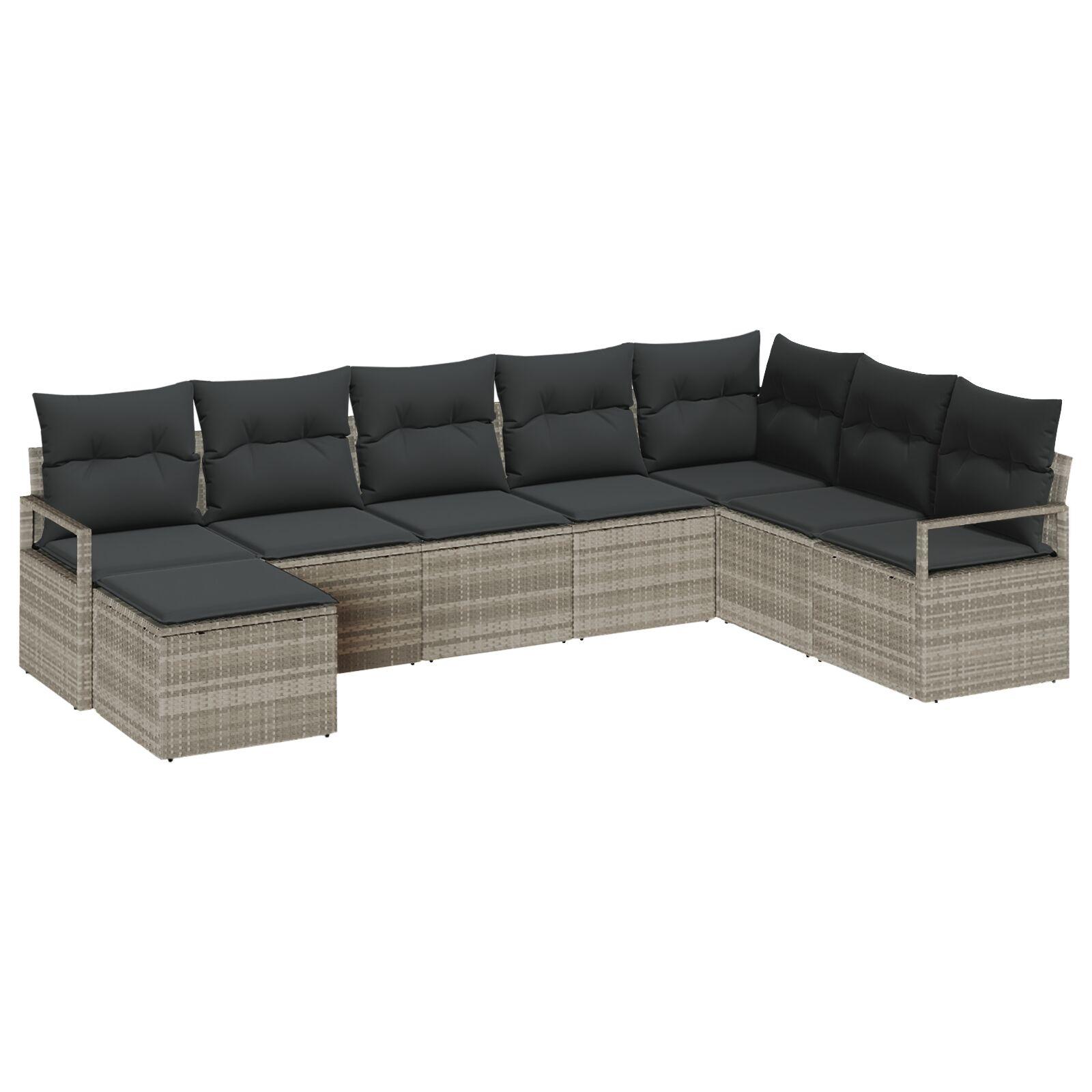 Havesofa Sæt 8 stk Lysegrå Poly rattan