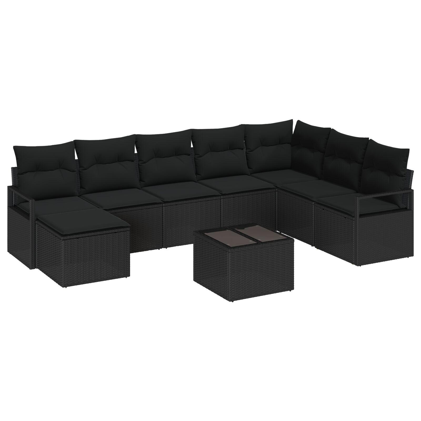 Havesofa SÃ¦t 9 stk Sort Poly rattan