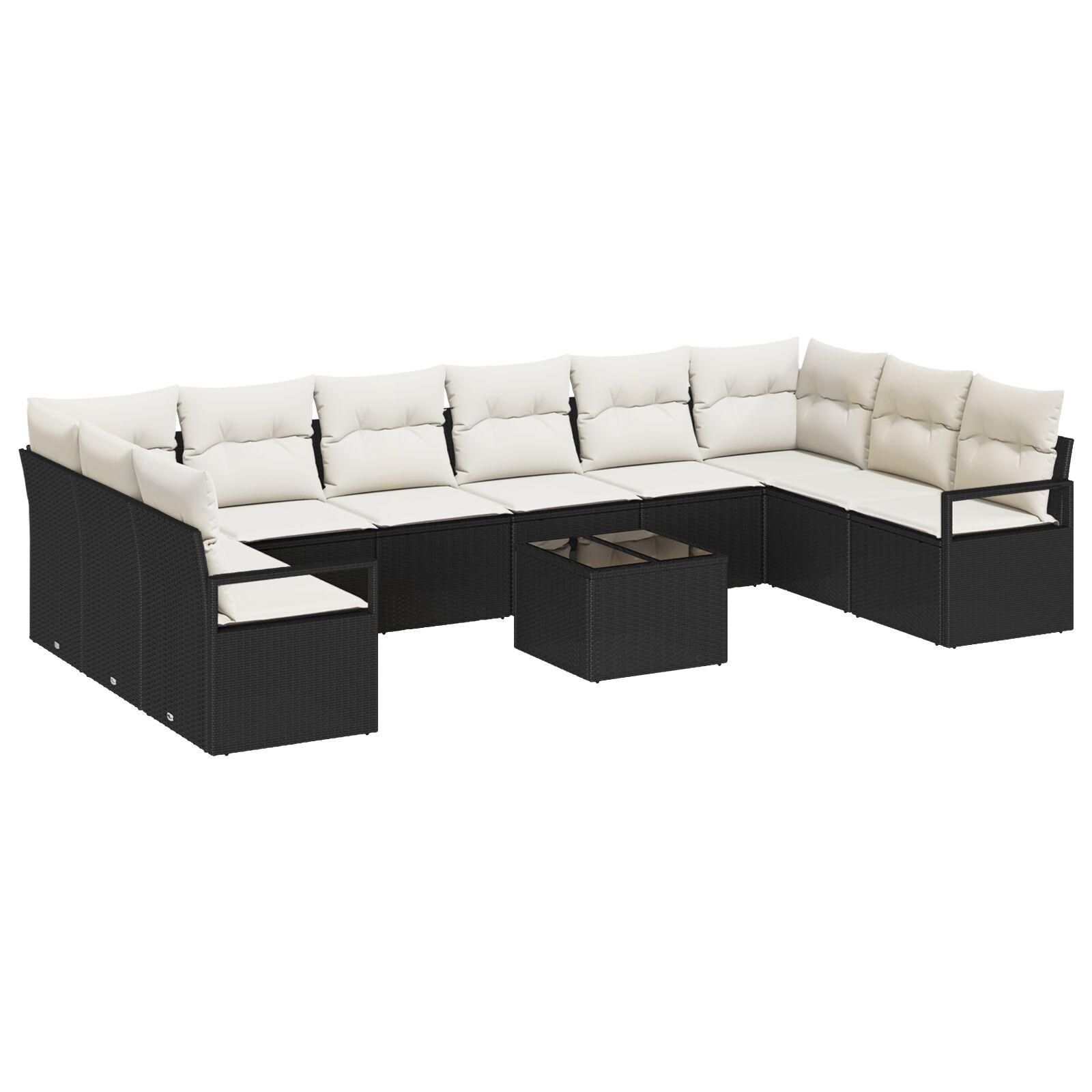 Havesofa Sæt 11 stk Sort Poly rattan