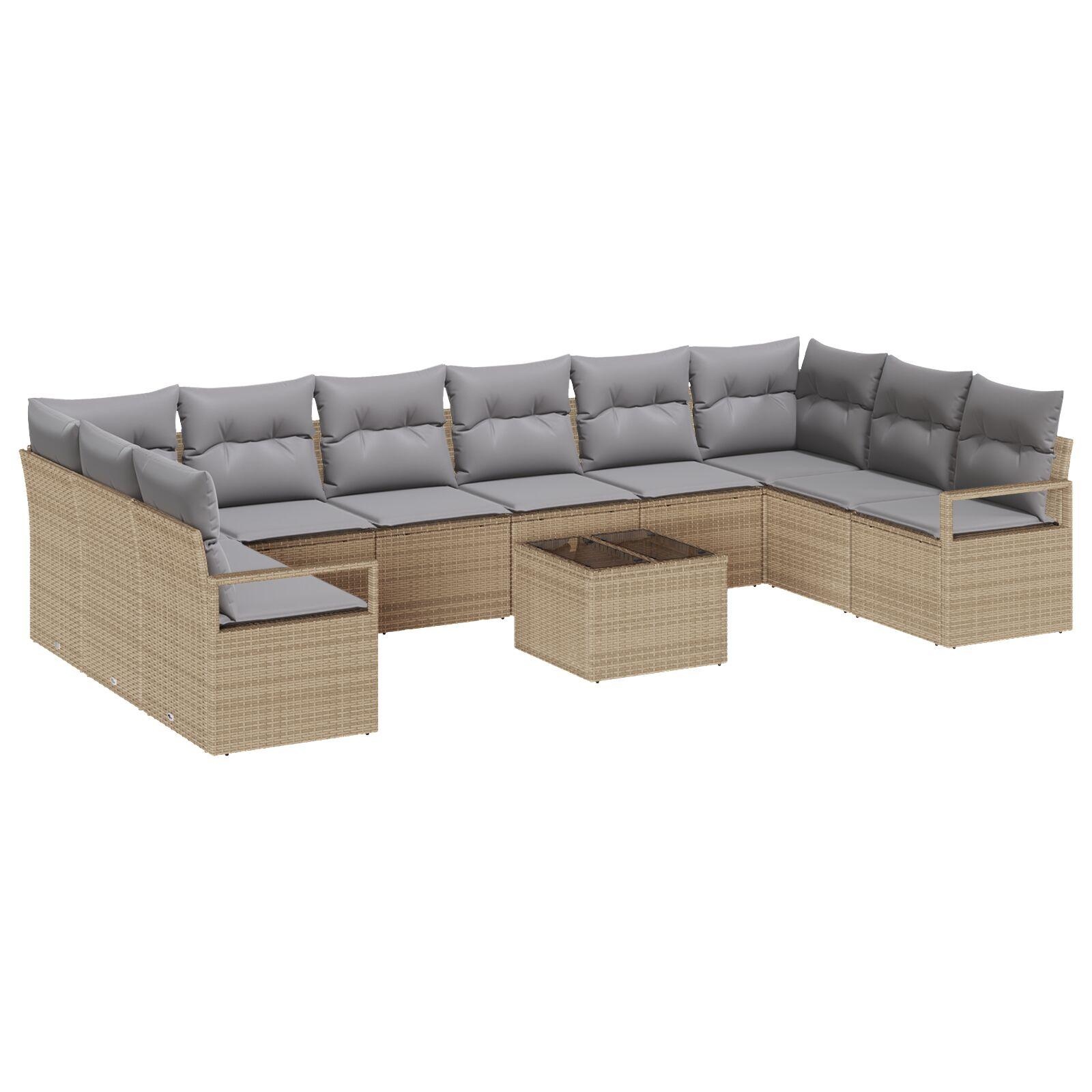 Havesofa Sæt 11 stk Beige Poly rattan