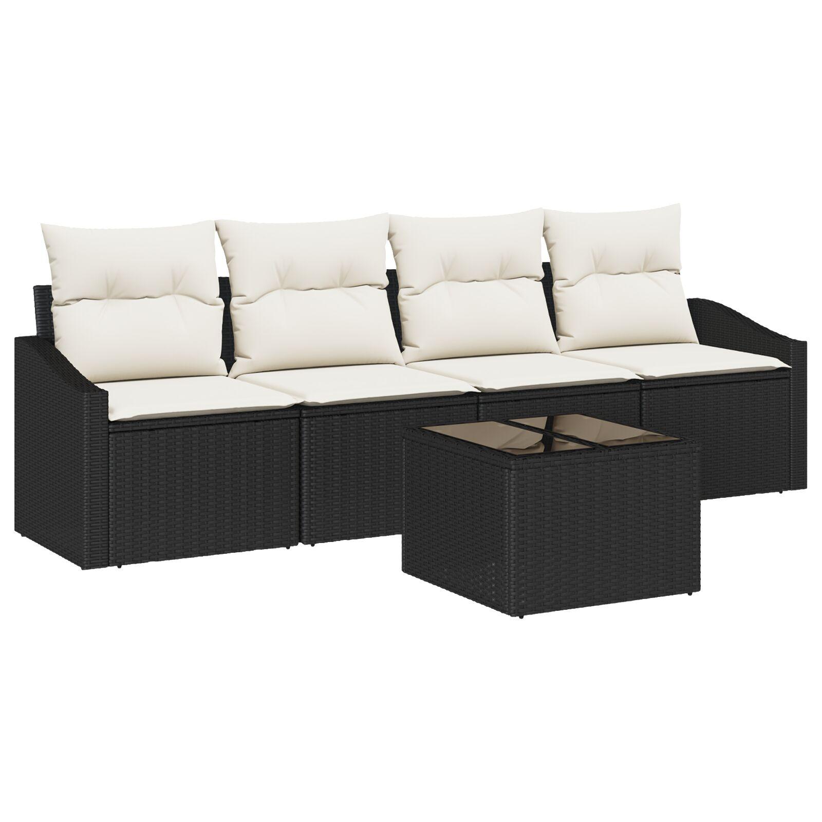 Havesofa Sæt med pude 5 stk Sort og Cream 55 x 55 x 37 cm