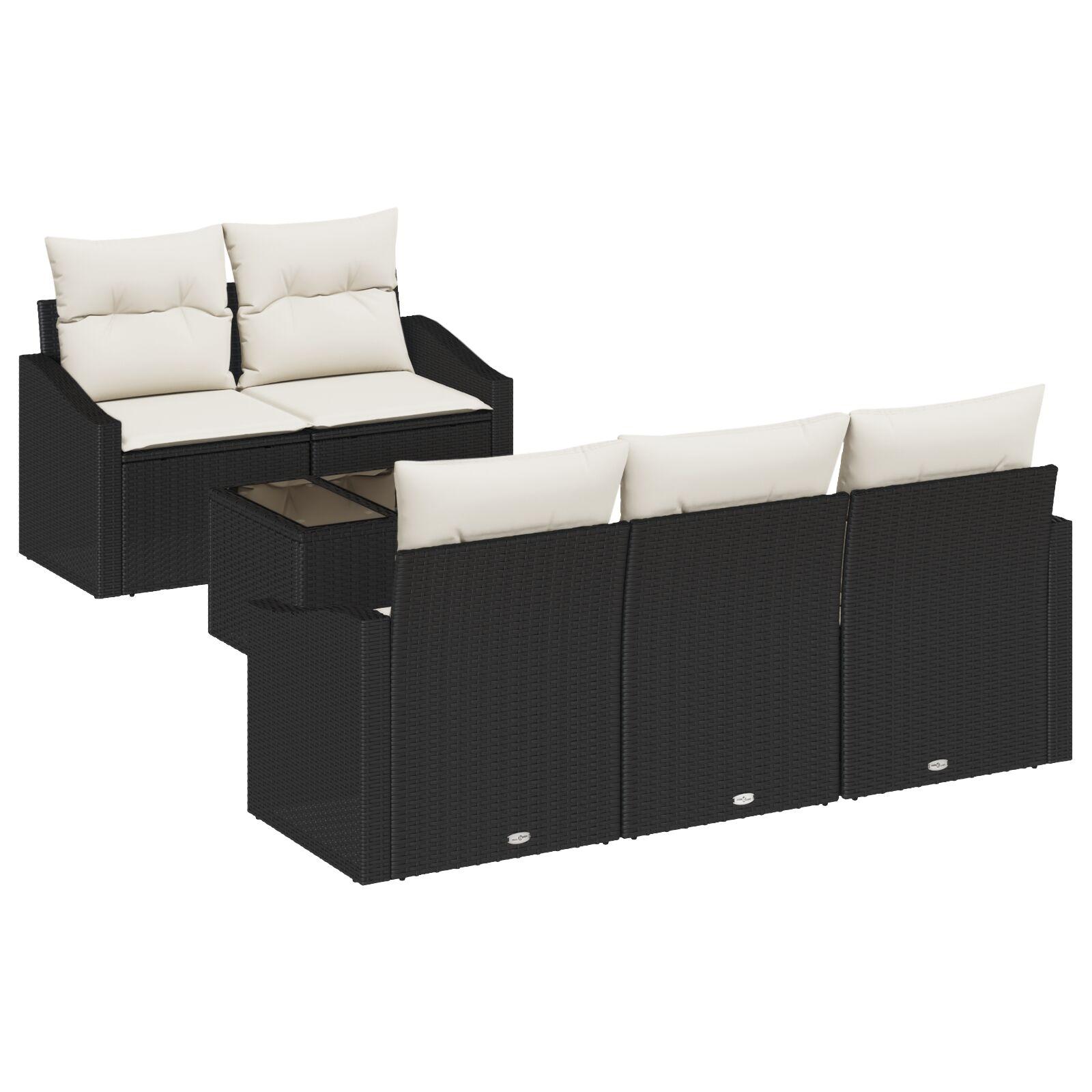 Havesofa Sæt med pude 6 stk Sort og Cream 55 x 55 x 37 cm