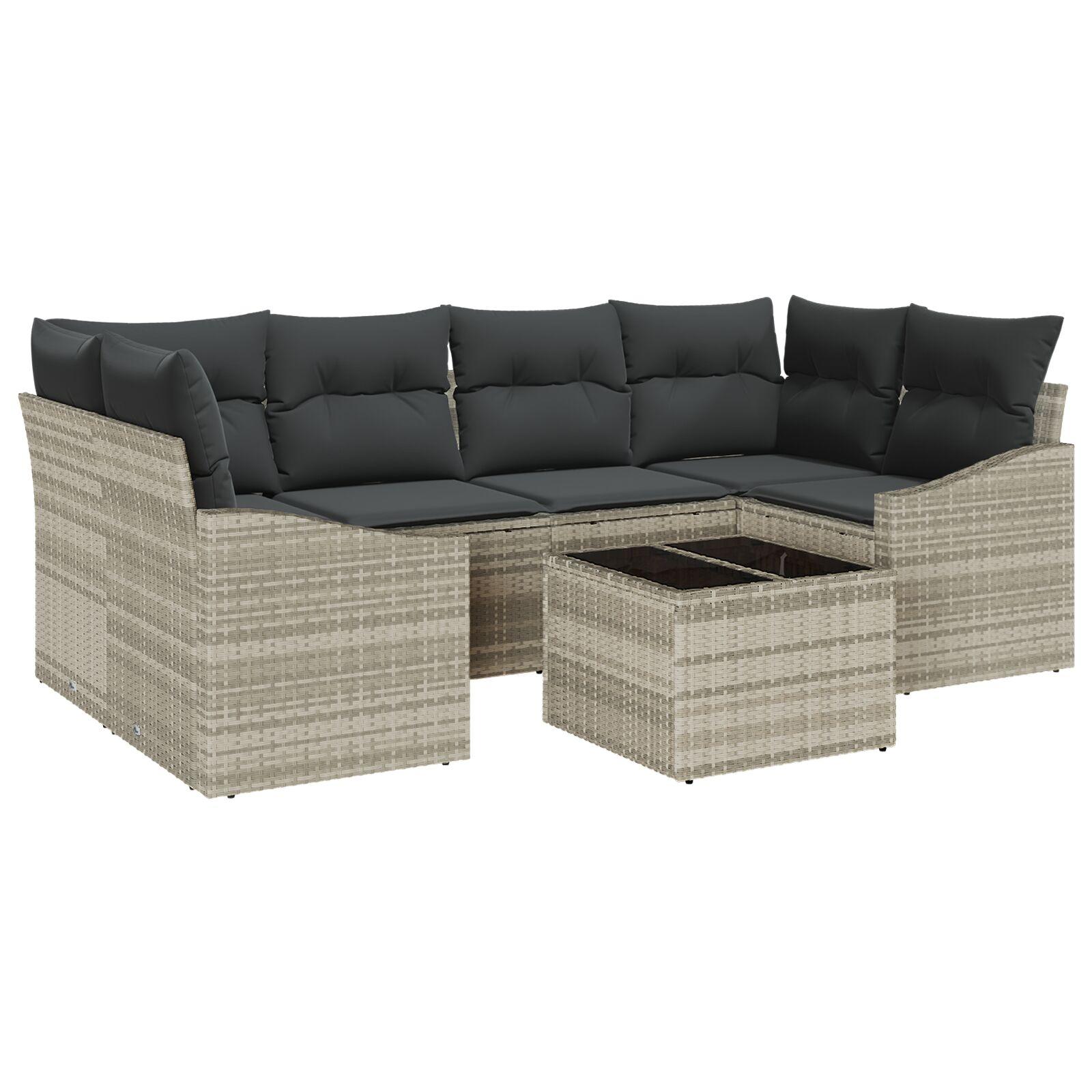 Havesofa Sæt med pude med pude 7 stk Lysegrå 55 x 55 x 37 cm
