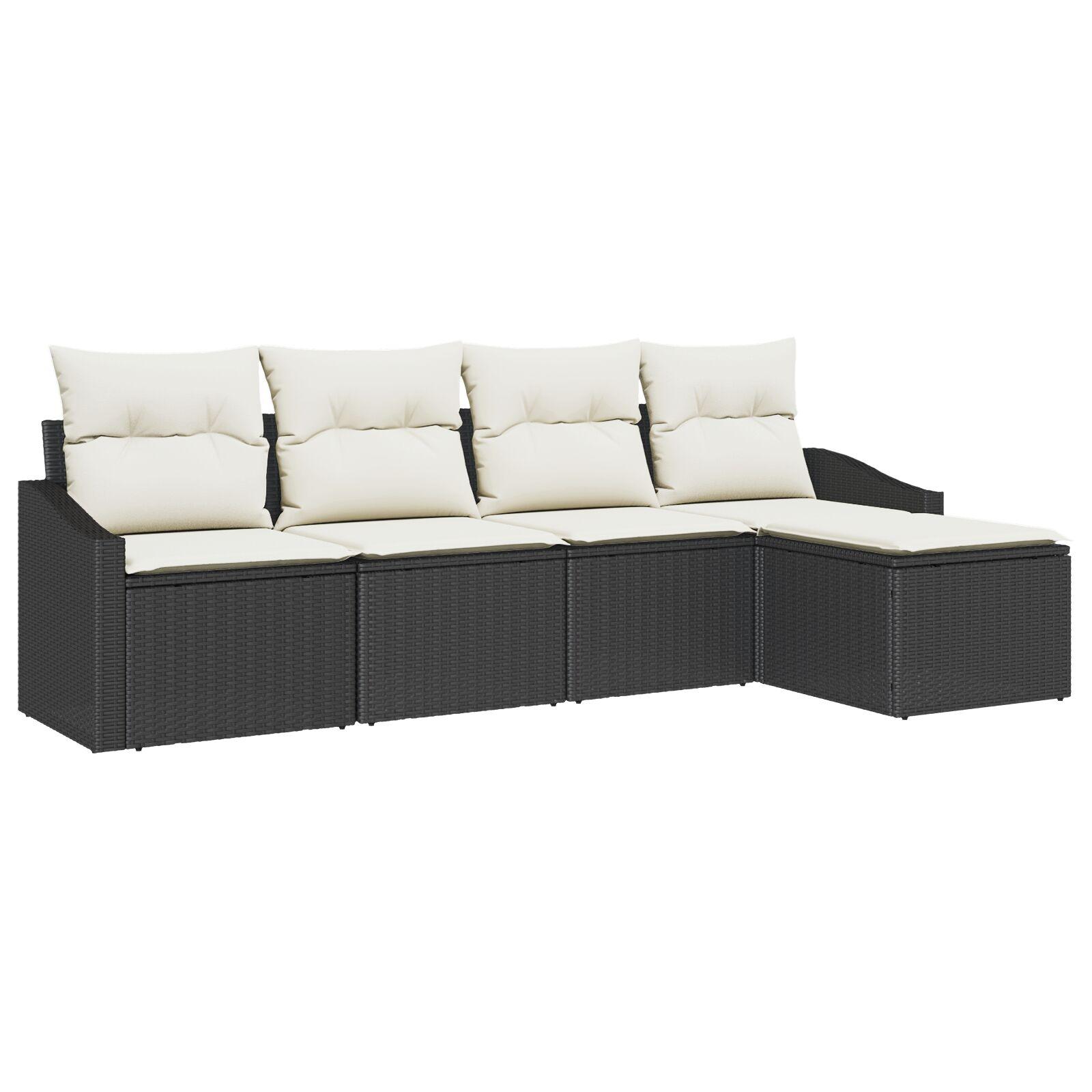 Sofa sæt i sort polyrattan med puder - 6 dele, modulært havemøbelsæt