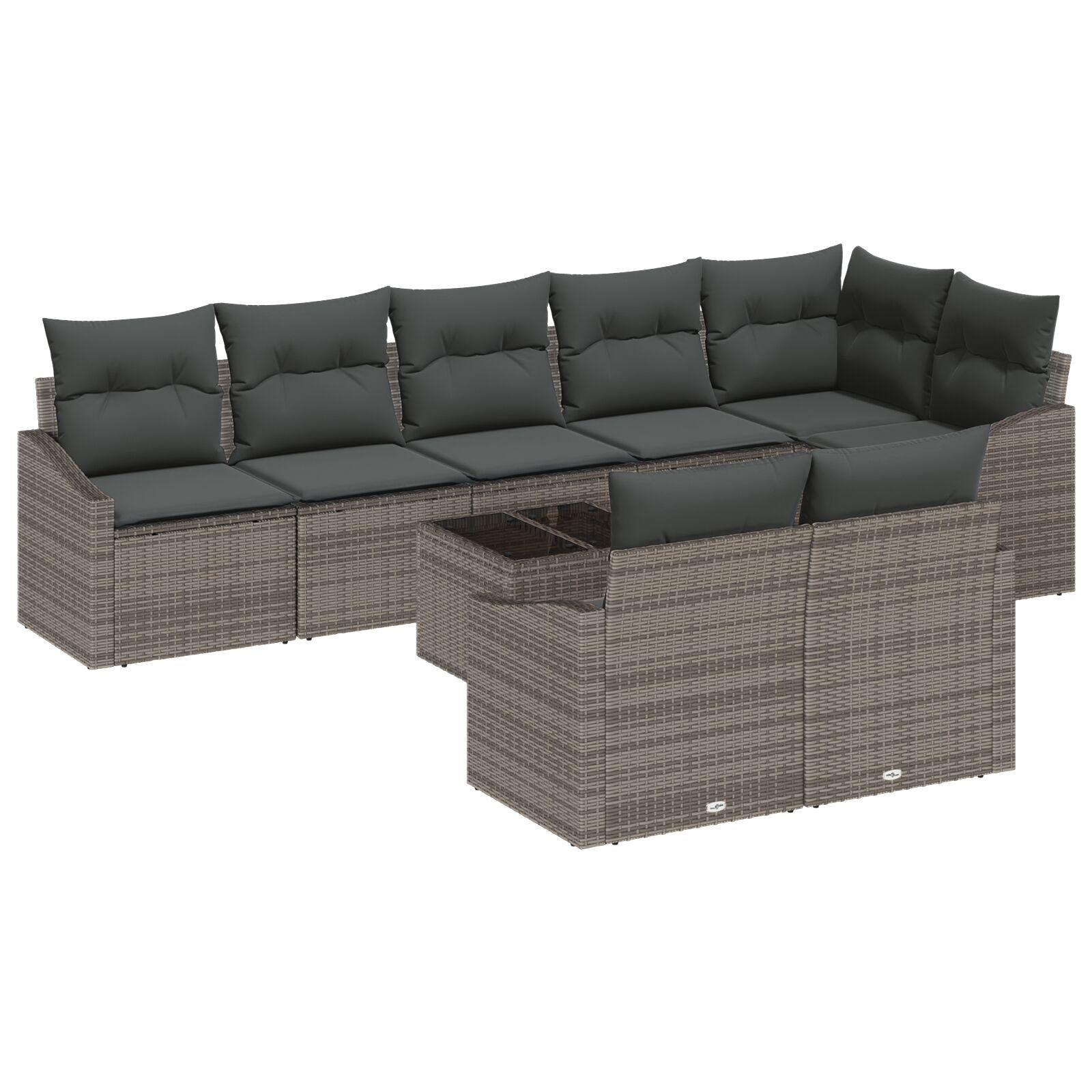 Havesofa Sæt 9 stk Grå Poly rattan