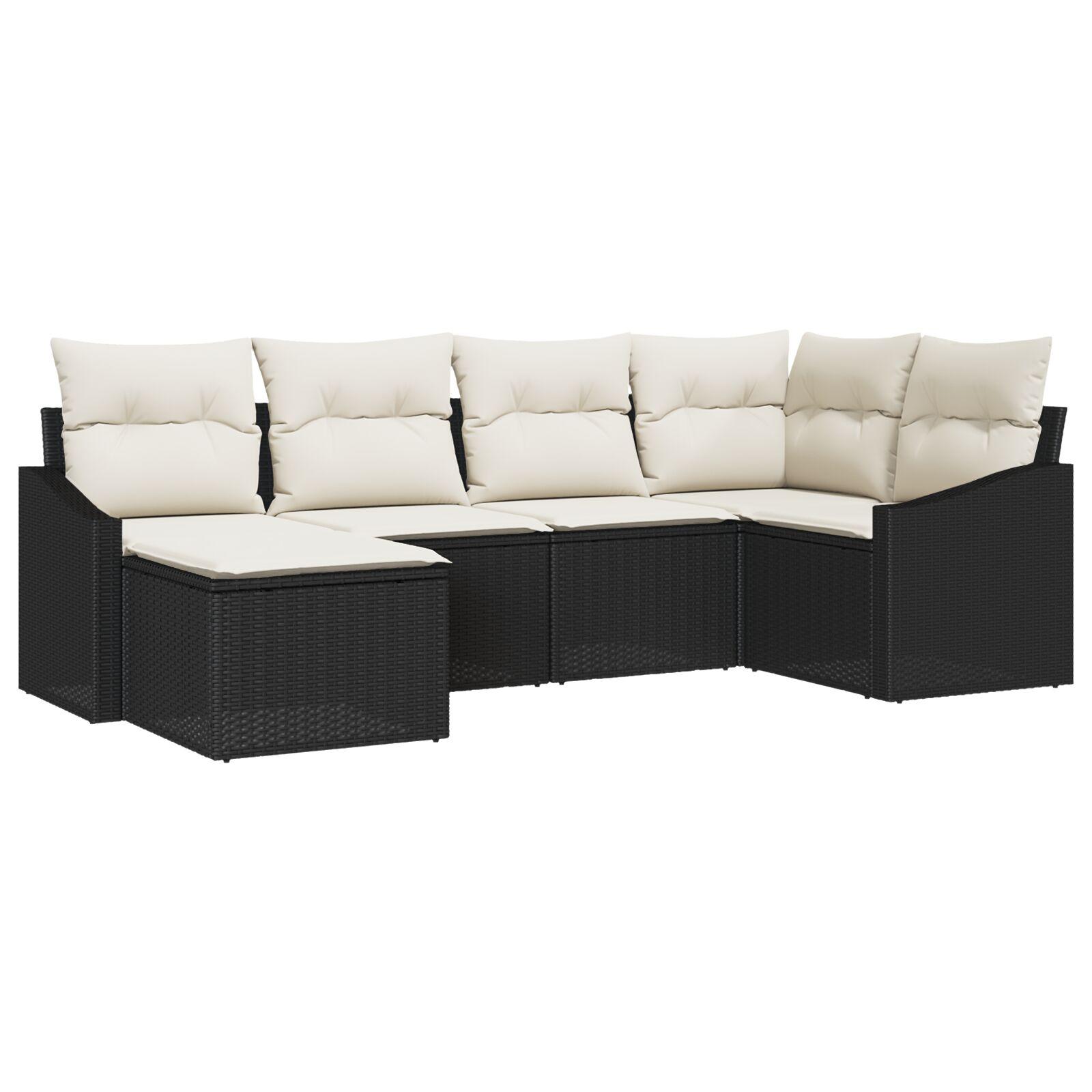 Sofa Sæt Med Pude 6 Dele Polyrattan - Sort og cremefarvet