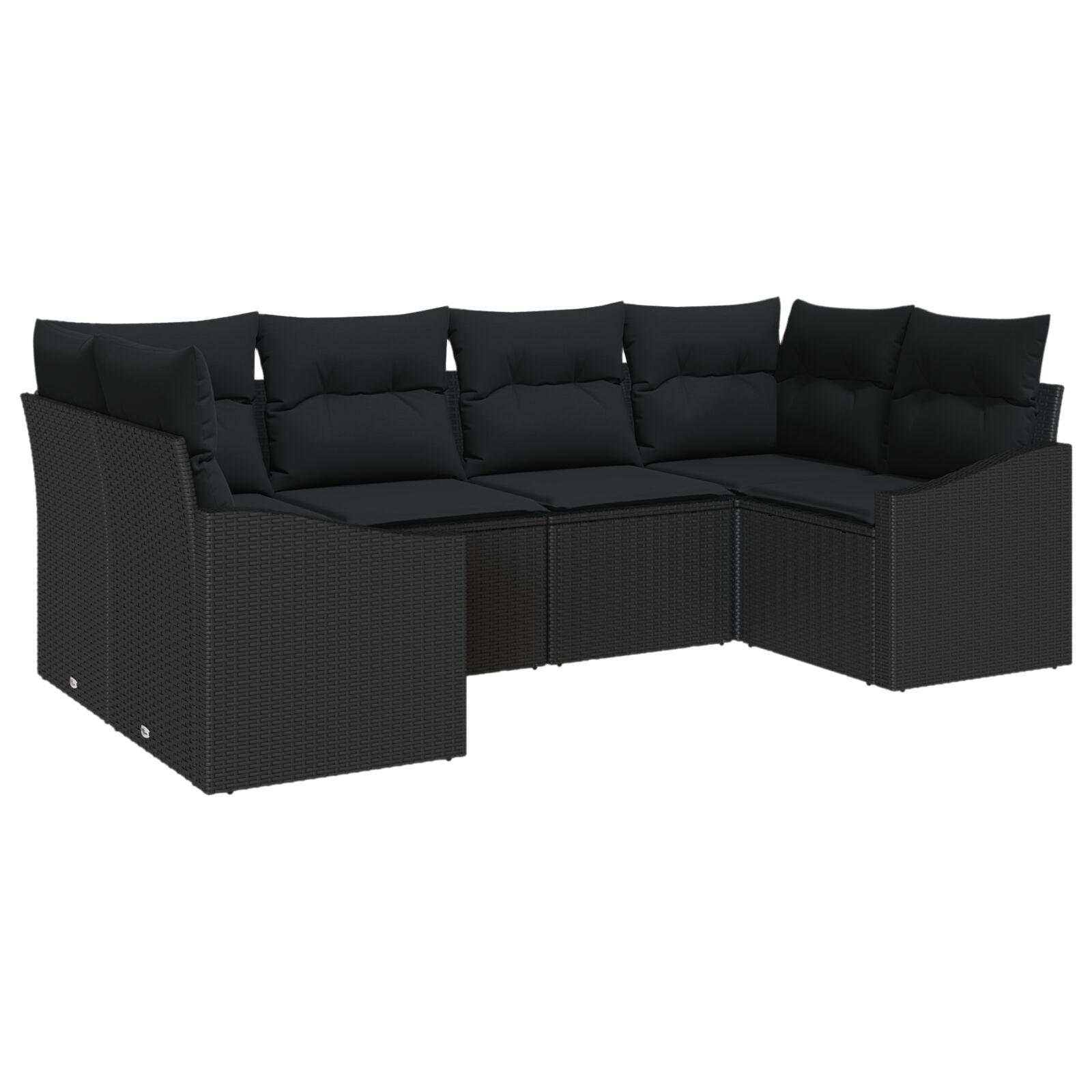 Sofa Sæt Med Pude 6 Dele Polyrattan - Sort