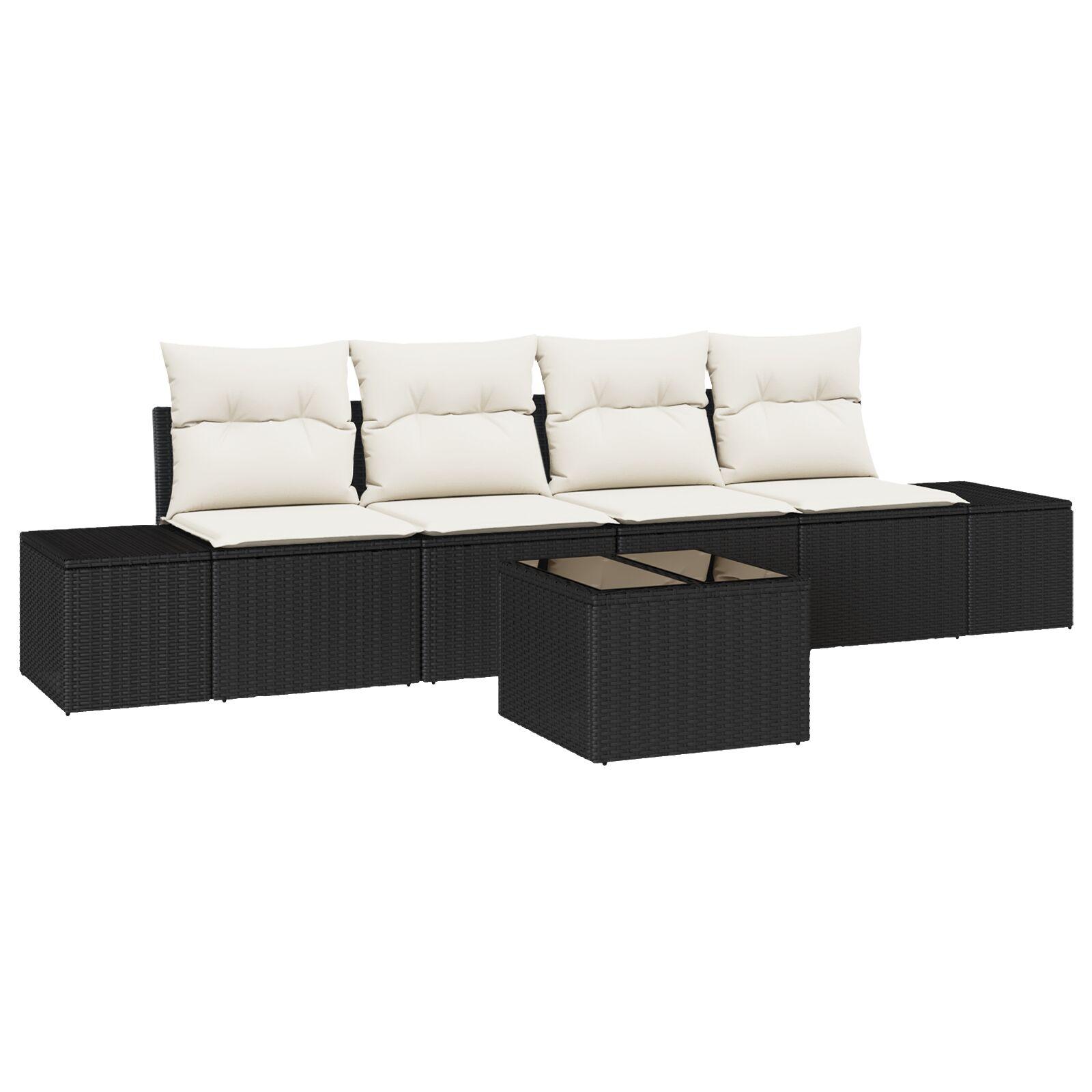 Sofa Sæt Med Pude Med Pude 5 Dele Polyrattan - Sort og cremefarvet