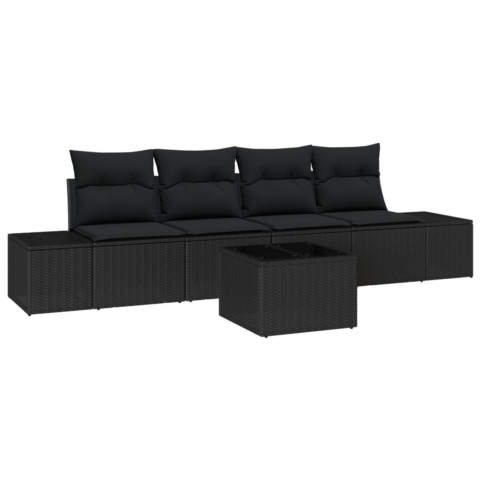 Havesofa Sæt med pude med opbevaring 5 stk Sort 55 x 55 x 37 cm