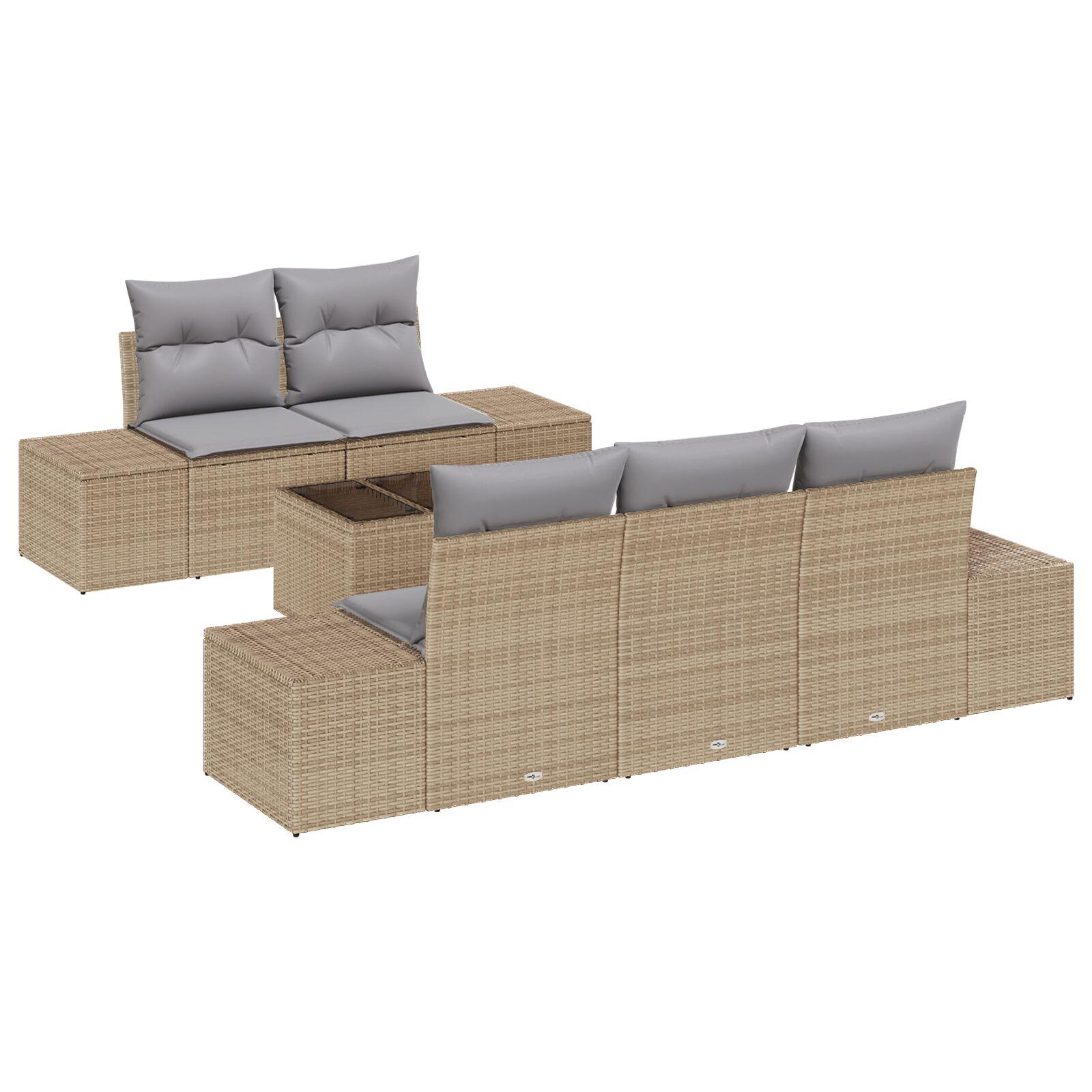Havesofa Sæt Med Pude Polyrattan - beige og grå