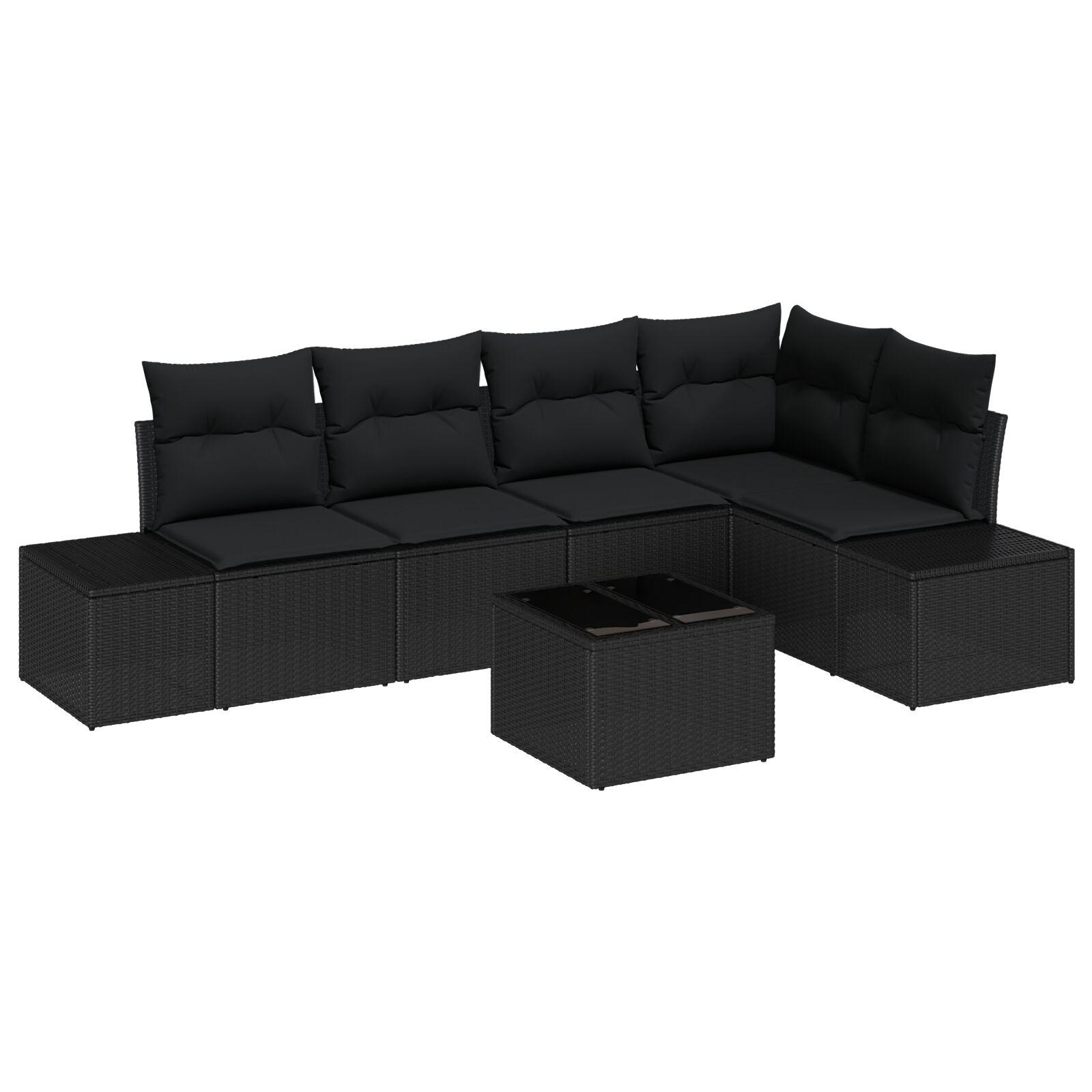 Havesofa sæt 6 stk i sort polyrattan - modulært havemøbelsæt