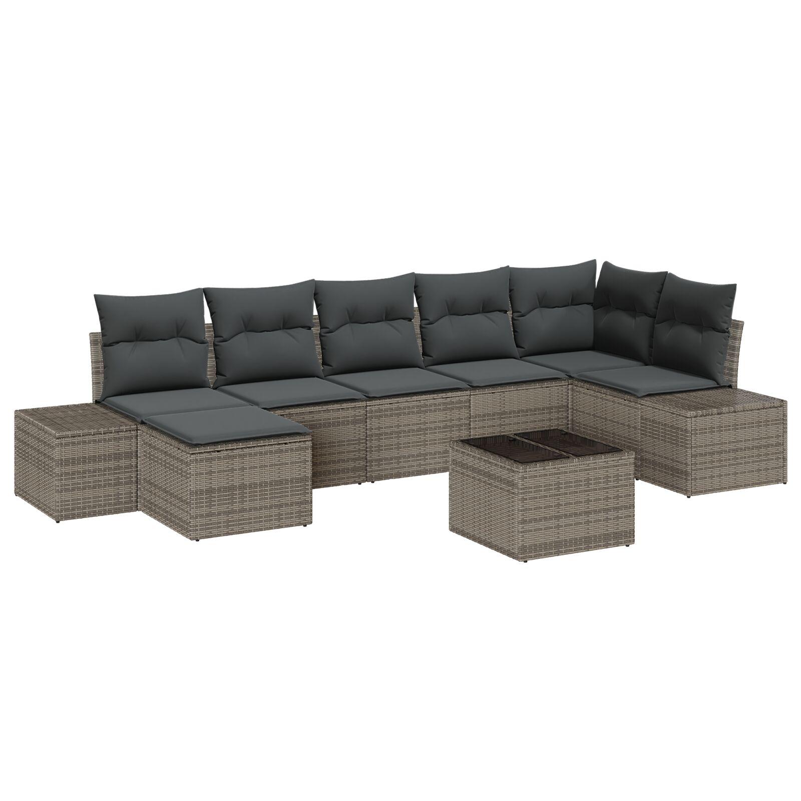 Havesofa Sæt med pude 8 stk Grå Poly rattan