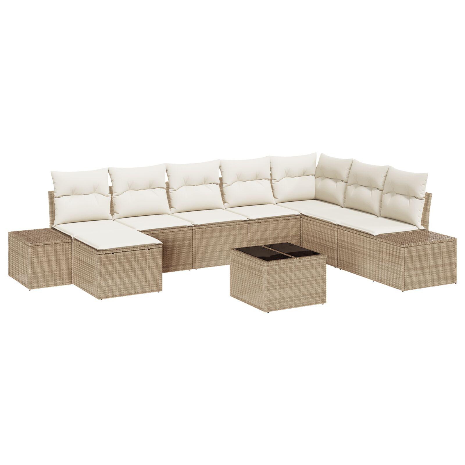 Havesofa Sæt Med Pude 9 Dele 319 X 209 X 85 Cm Poly Rattan - beige og cremefarvet / med bord