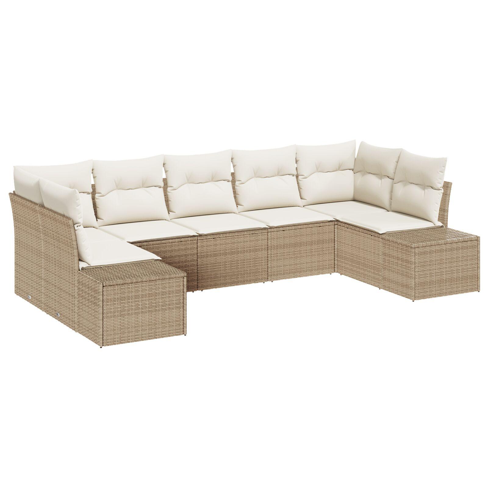 Havesofa Sæt Med Pude 7 Dele Polyrattan - beige og cremefarvet