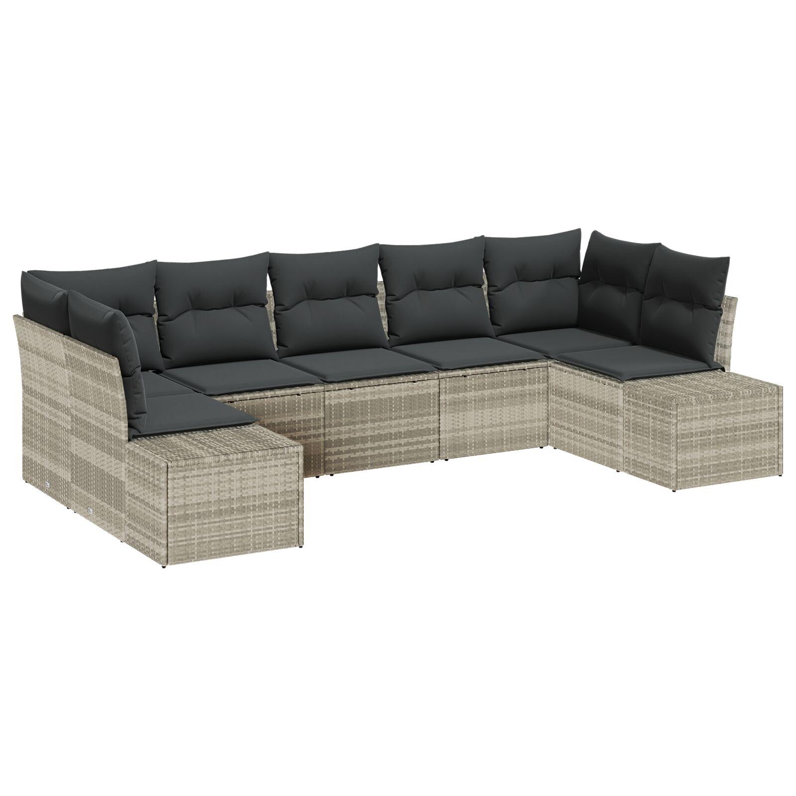 Havesofa sæt i lysegrå polyrattan - modulopbygget loungesæt med puder, 7 pladser