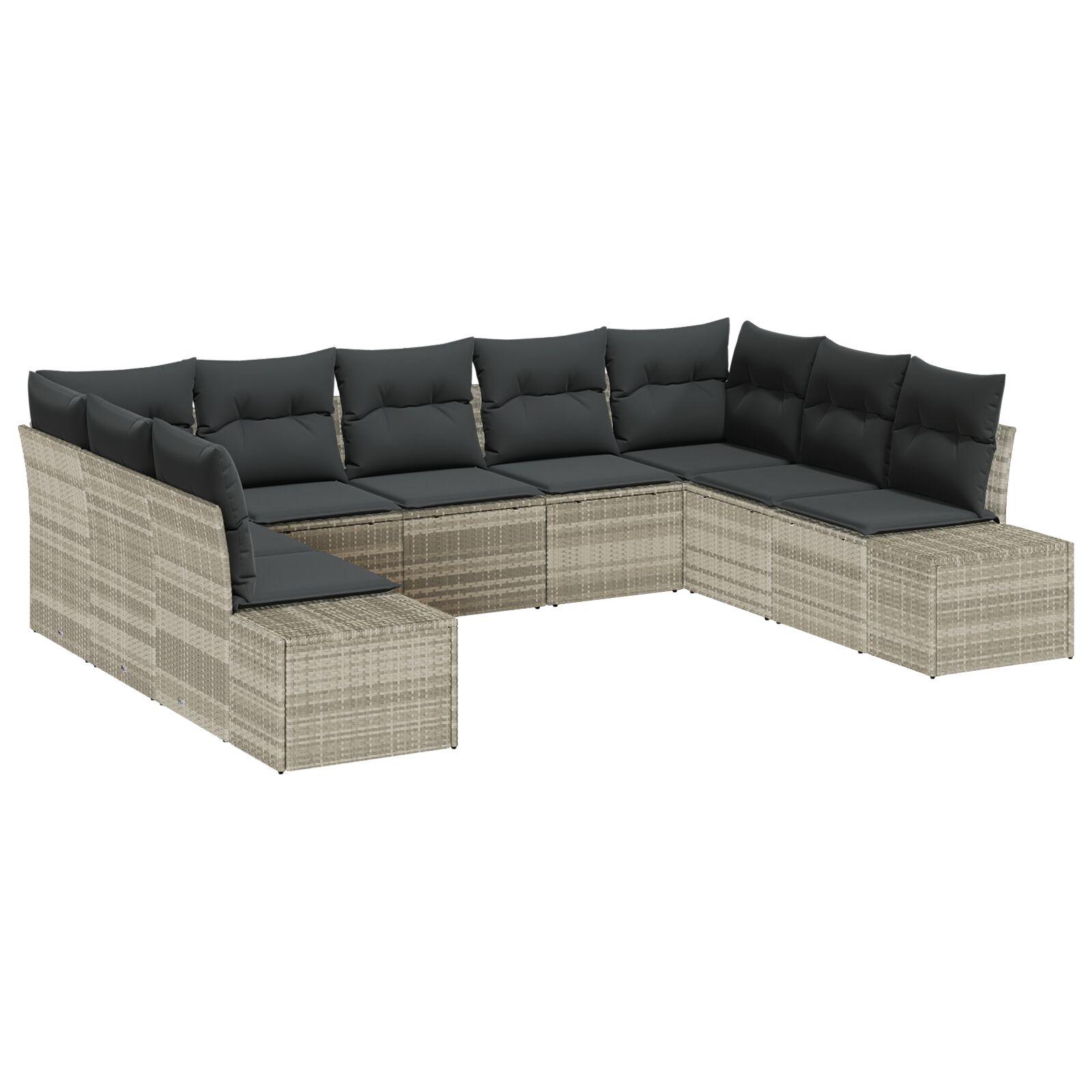Havesofa Sæt med pude 9 stk Lysegrå Poly rattan