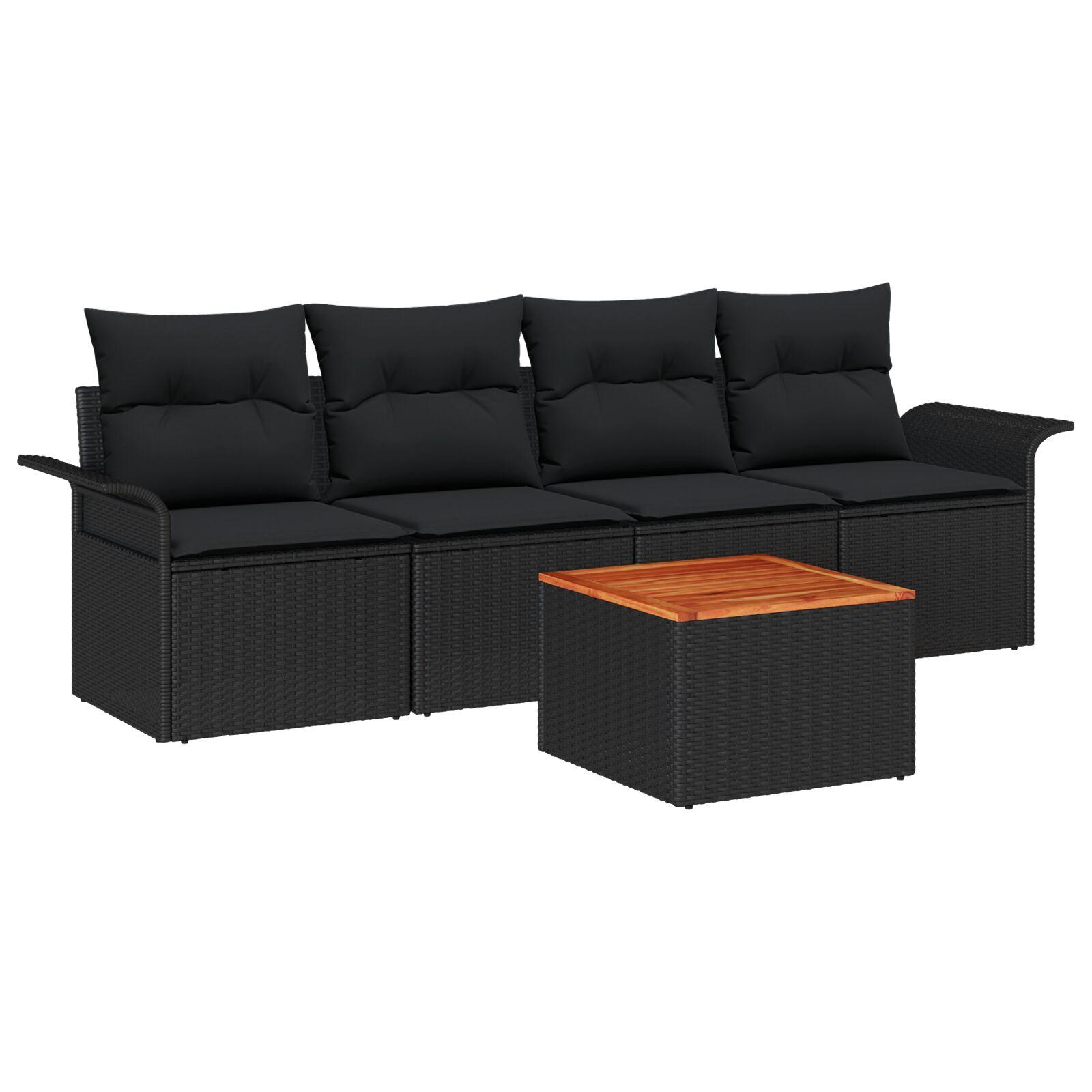 Havesofa sæt med puder 5 dele i sort polyrattan