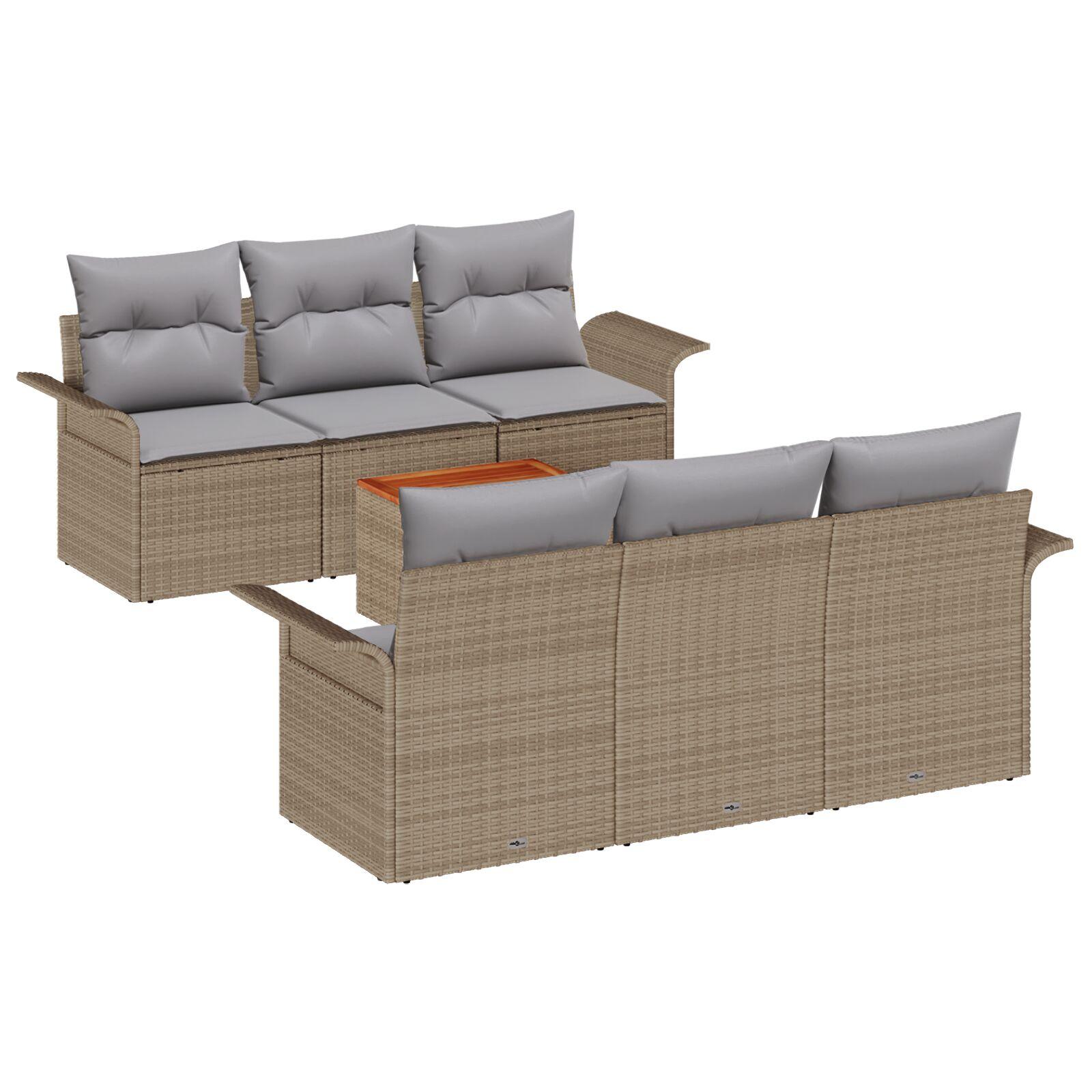 Havesofa sÃ¦t med puder, 7 dele - beige polyrattan