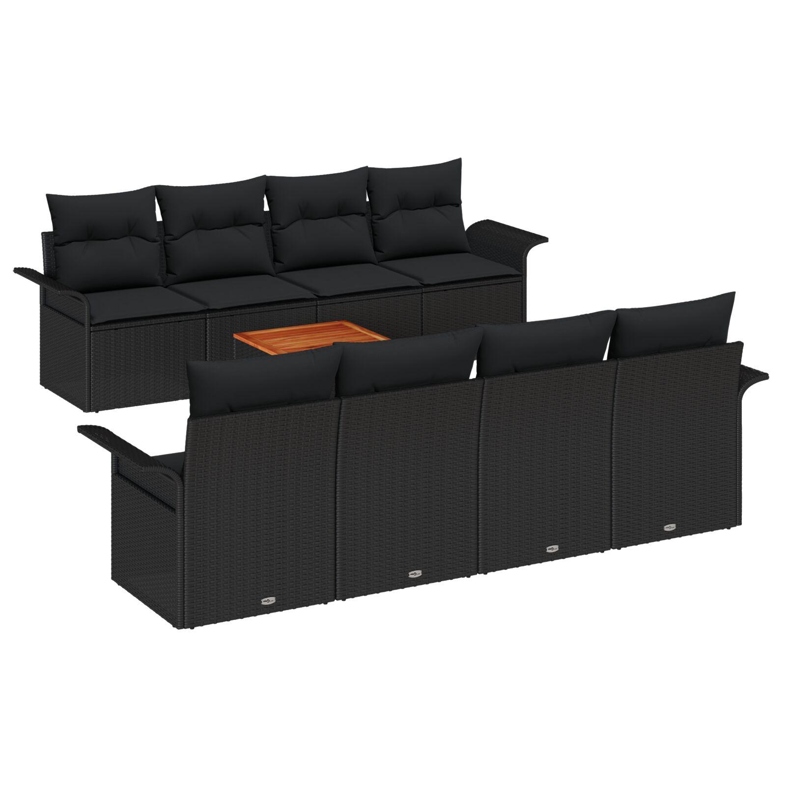 Havesofa SÃ¦t 9 stk Sort Poly rattan